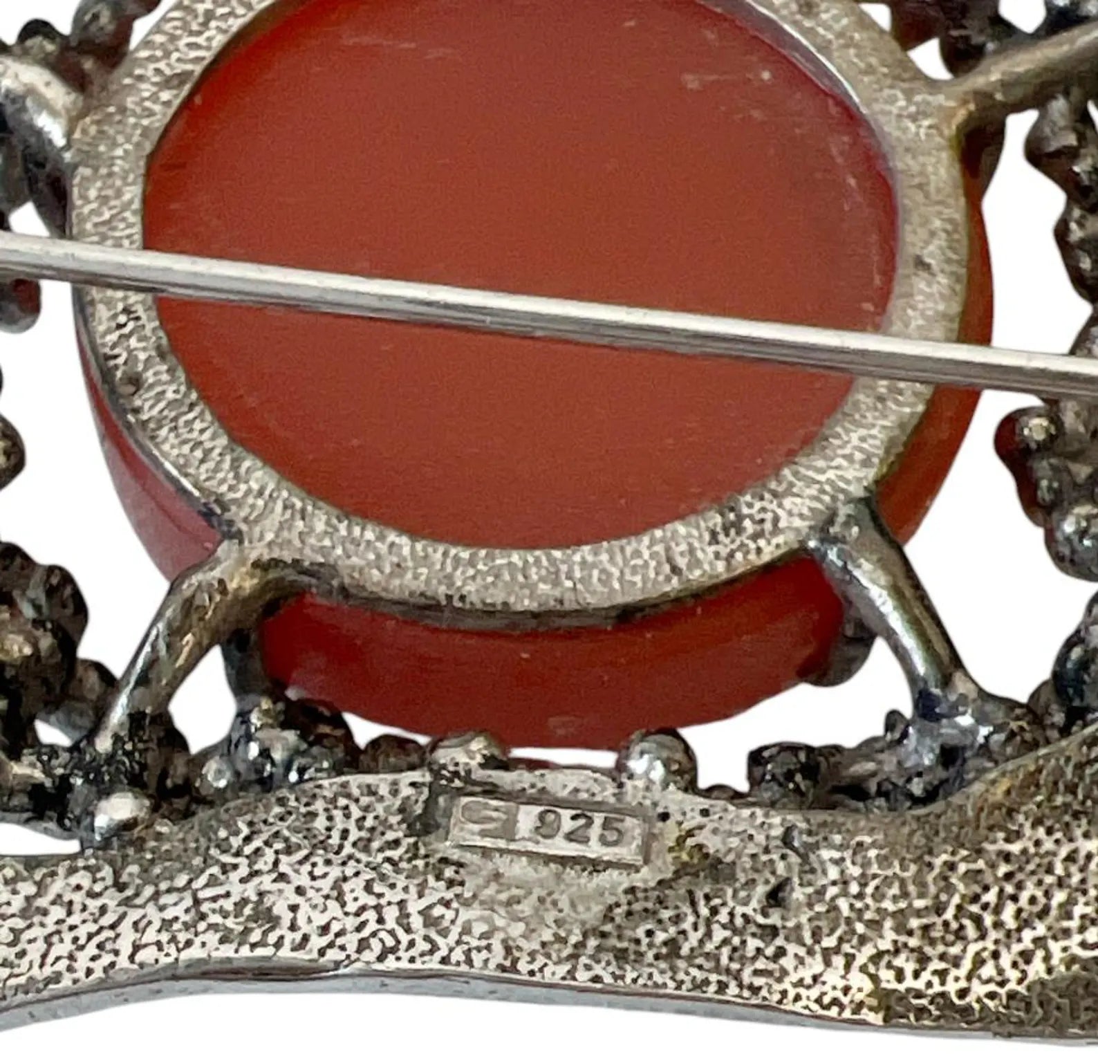Vintage Brutalist Silver Brooch with Carnelian