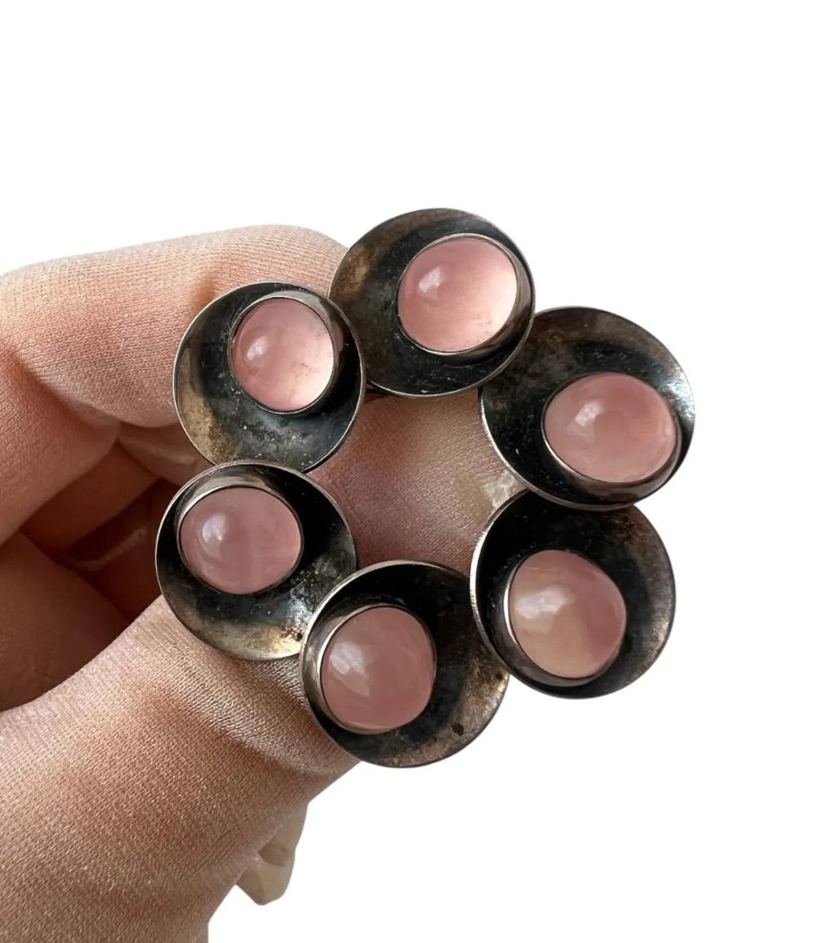 Vintage Sterling Silver Brooch, Danish Modernist Rose Quartz, Niels Erik From