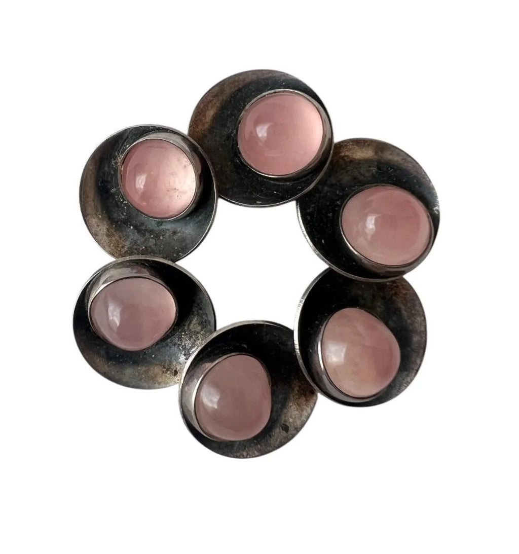 Vintage Sterling Silver Brooch, Danish Modernist Rose Quartz, Niels Erik From