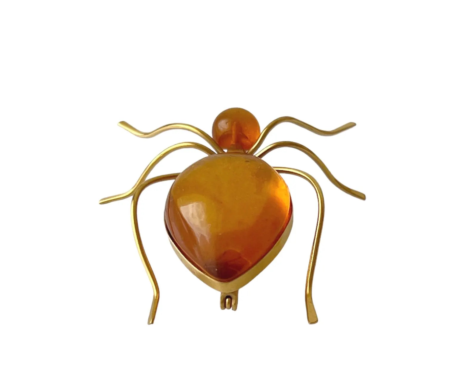 Vintage Spider Brooch. Baltic Amber Gold Plated. Kaliningrad Amber Combine, USSR, 1980s.