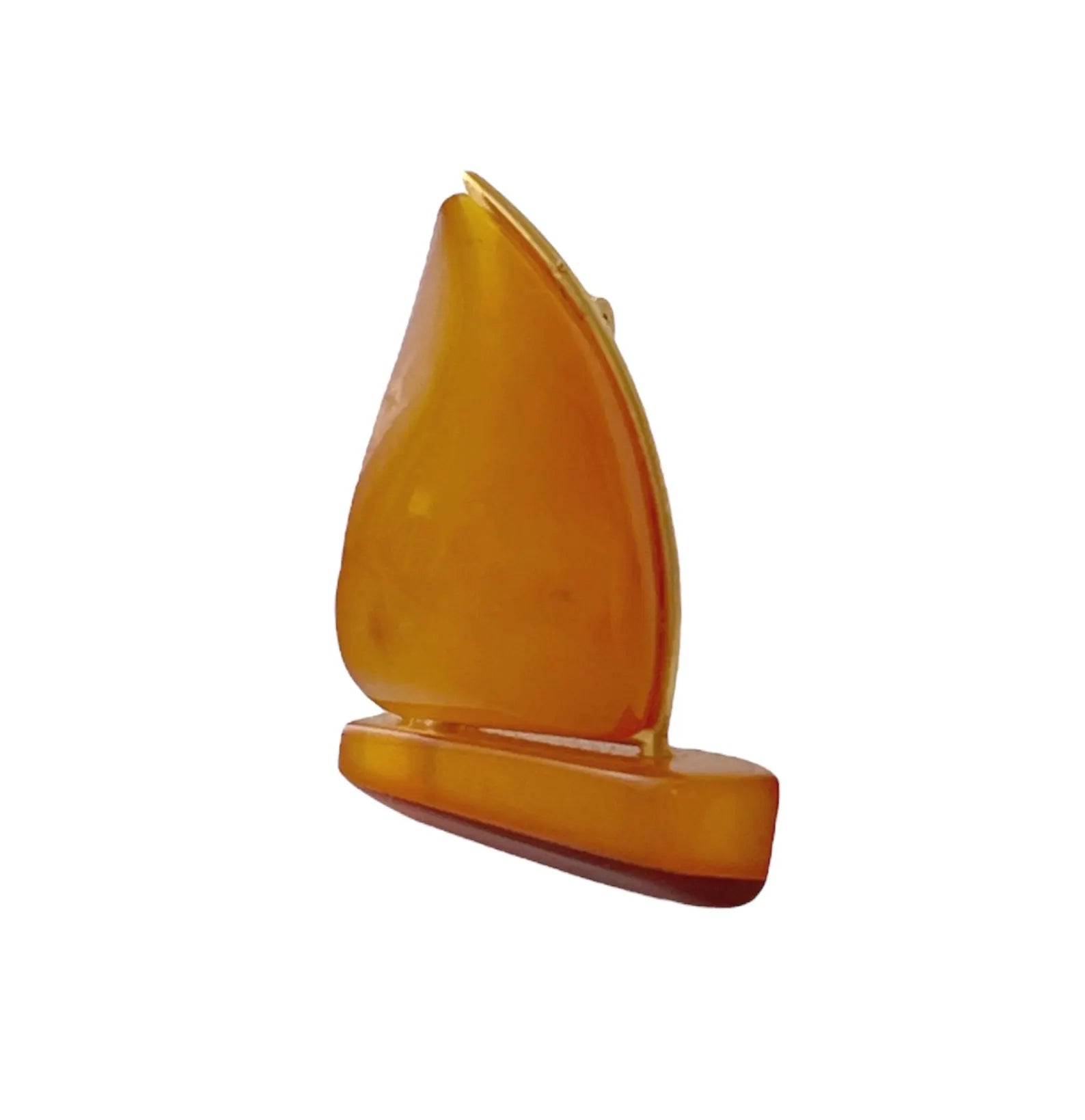 Vintage Sailboat Brooch, Baltic Amber Gold Plated. Kaliningrad Amber Combine, USSR, 1960s.