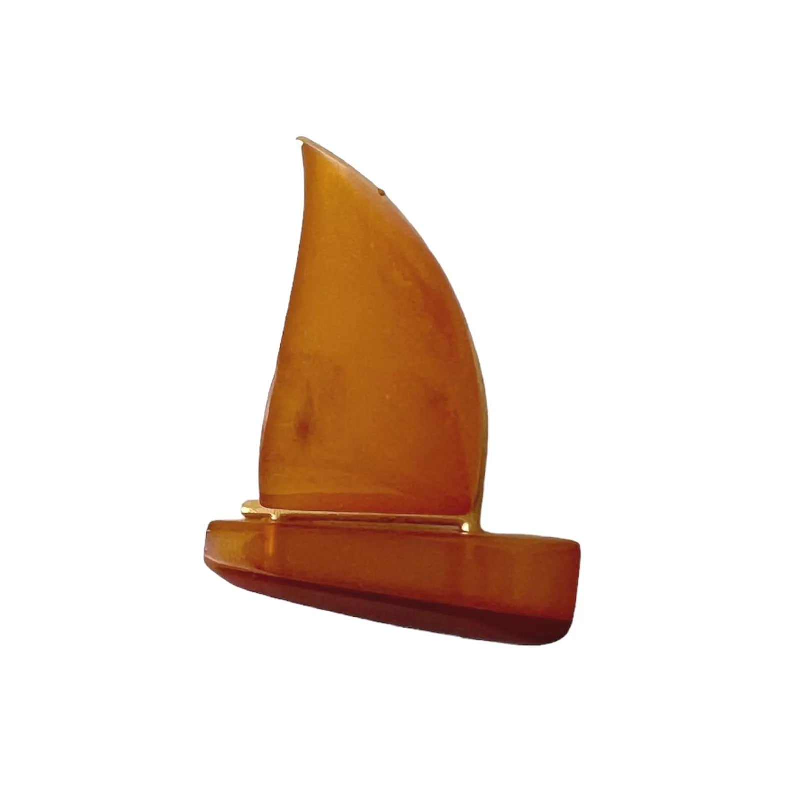 Vintage Sailboat Brooch, Baltic Amber Gold Plated. Kaliningrad Amber Combine, USSR, 1960s.