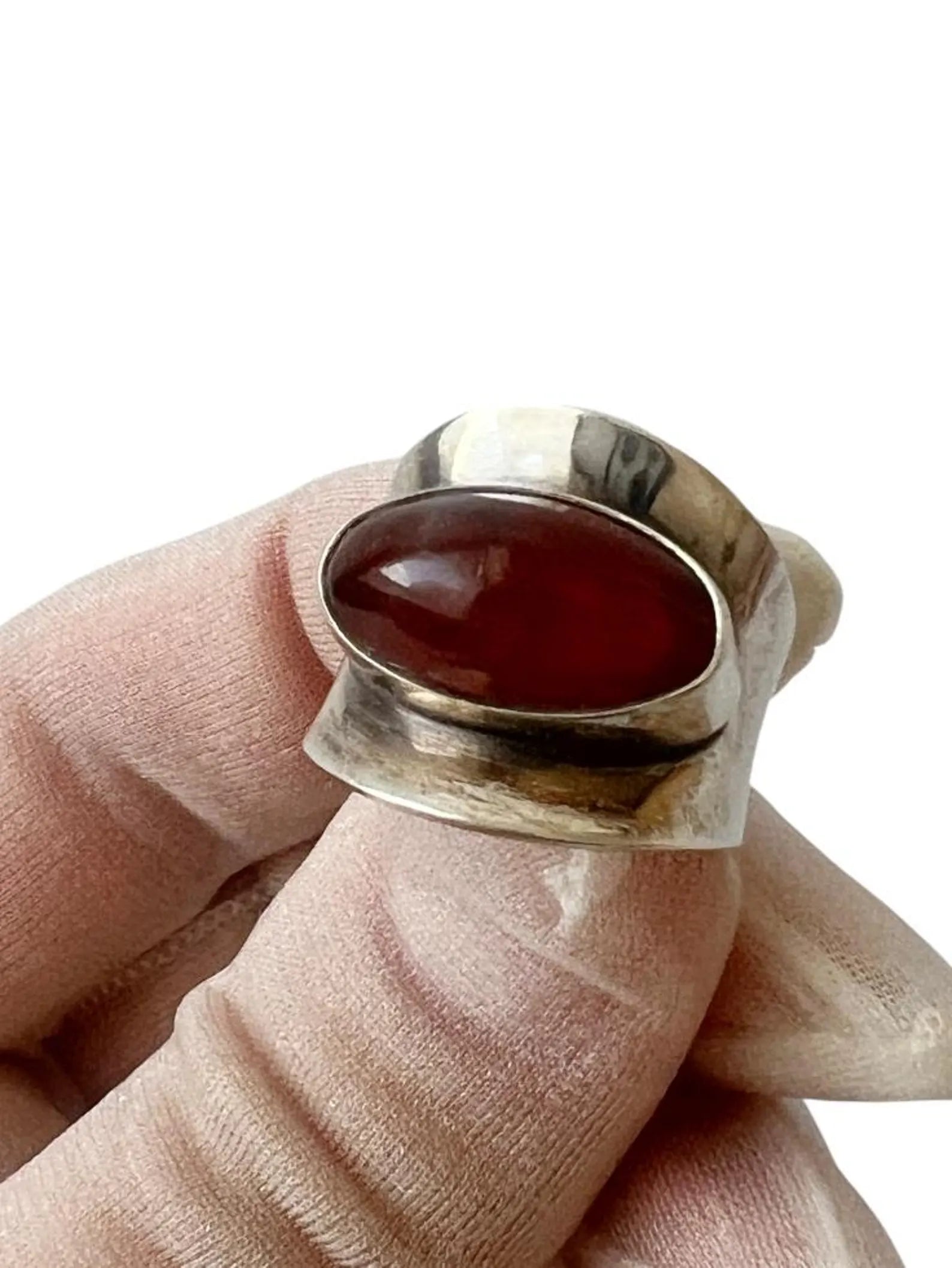 Vintage Baltic Amber Ring, Sterling Silver, Danish Modernist, Niels Erik From. UK size: O