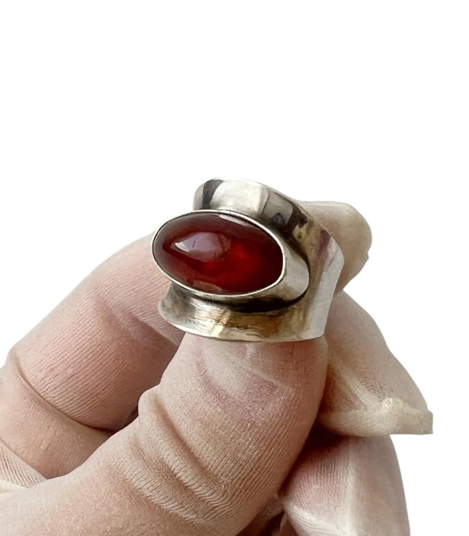 Vintage Baltic Amber Ring, Sterling Silver, Danish Modernist, Niels Erik From. UK size: O