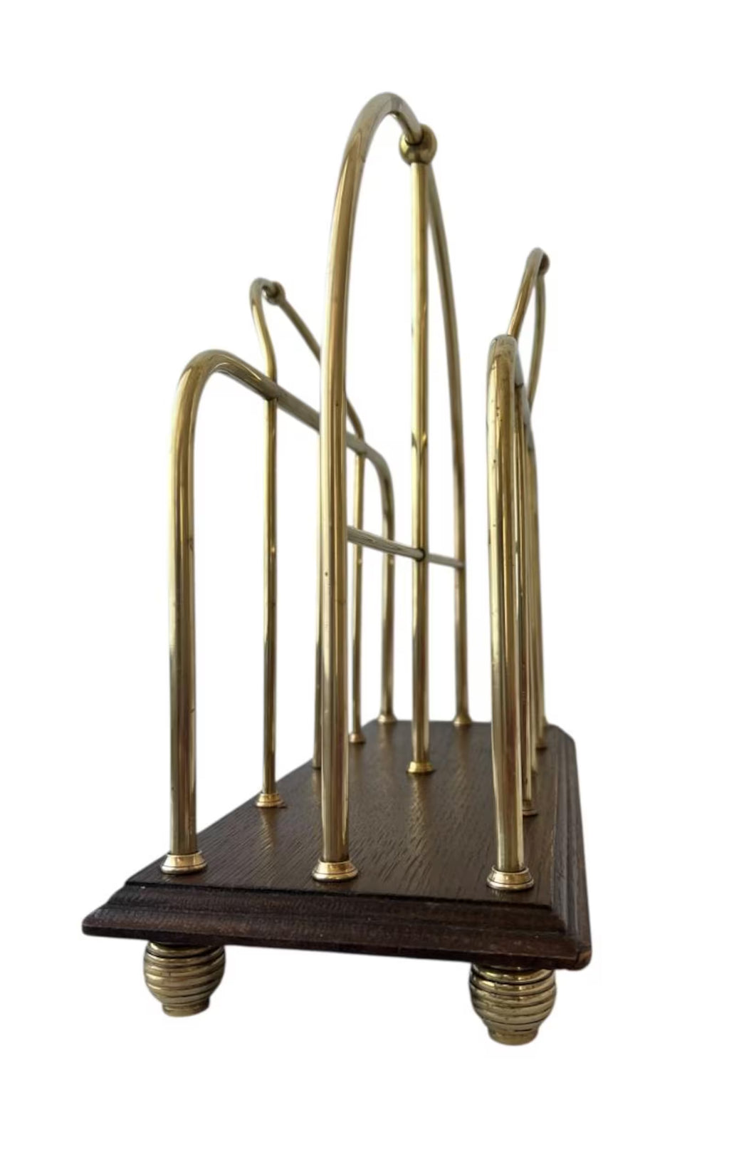 Antique Oak & Brass Magazine Rack English Canterbury Newspaper Holder c.1890