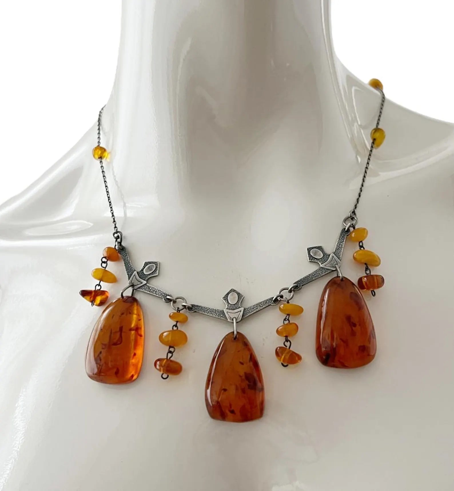 Vintage Silver & Amber Necklace “Zimushka” by Ida Fleitlich. Kaliningrad Amber Combine, 1970s USSR.