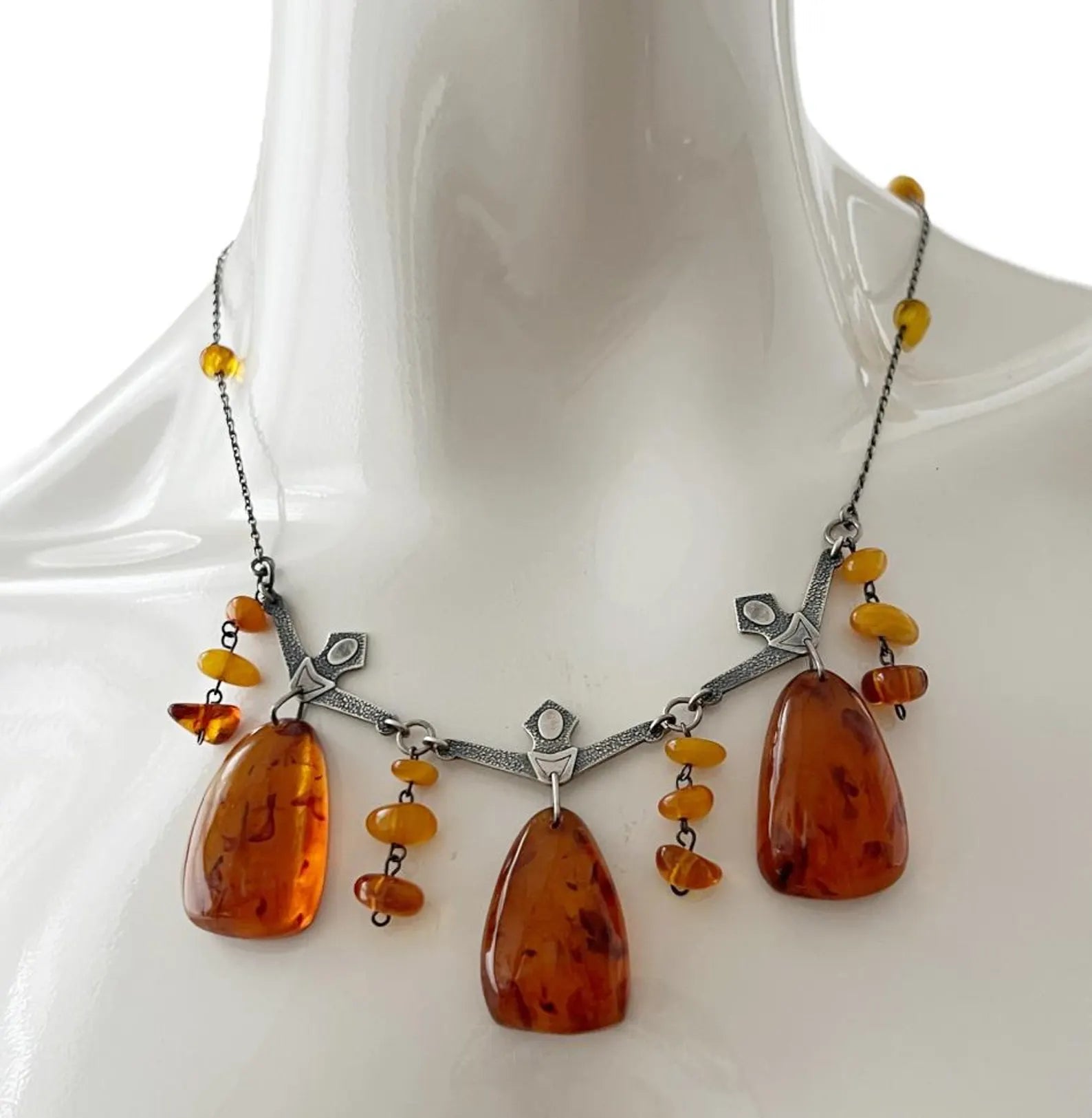 Vintage Silver & Amber Necklace “Zimushka” by Ida Fleitlich. Kaliningrad Amber Combine, 1970s USSR.