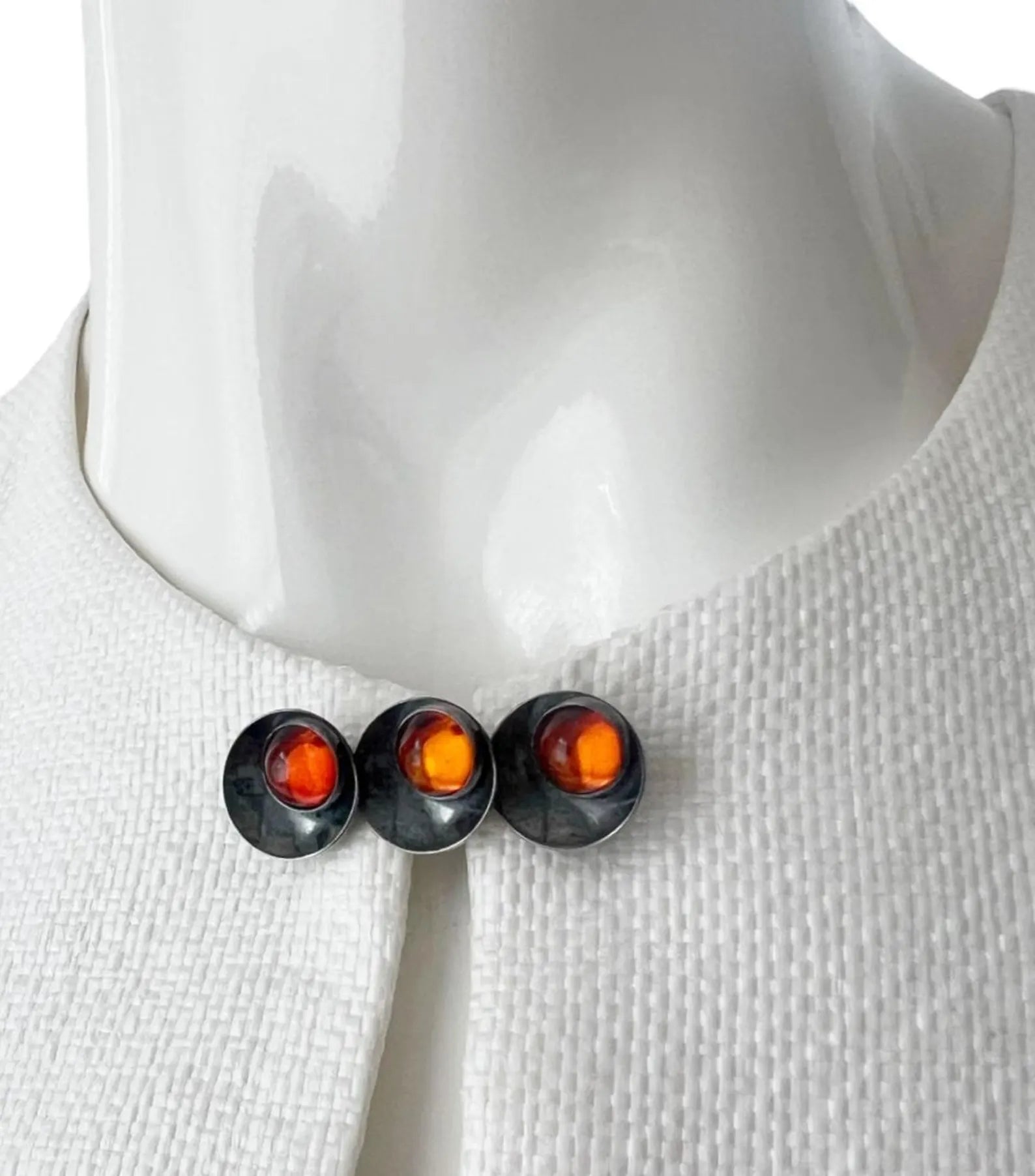 Vintage Baltic Amber Brooch, Sterling Silver, Danish Modernist, Niels Erik From