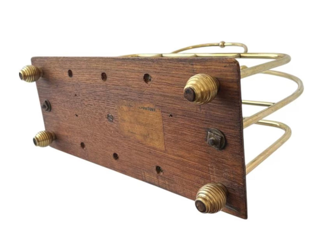 Antique Oak & Brass Magazine Rack English Canterbury Newspaper Holder c.1890