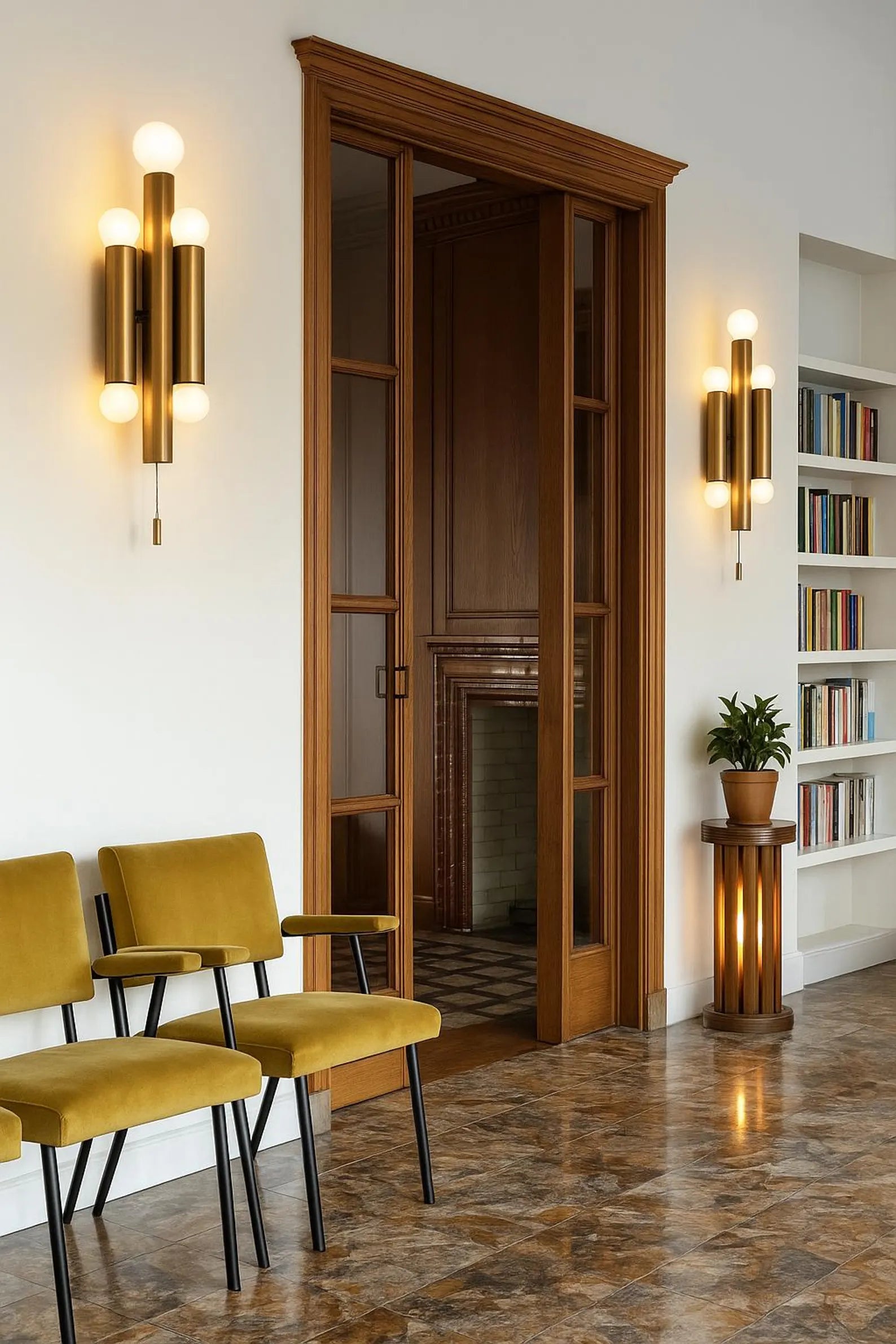 Motoko Ishii Style Mid-Century Modern Bronze Wall Sconces, Set of 2.