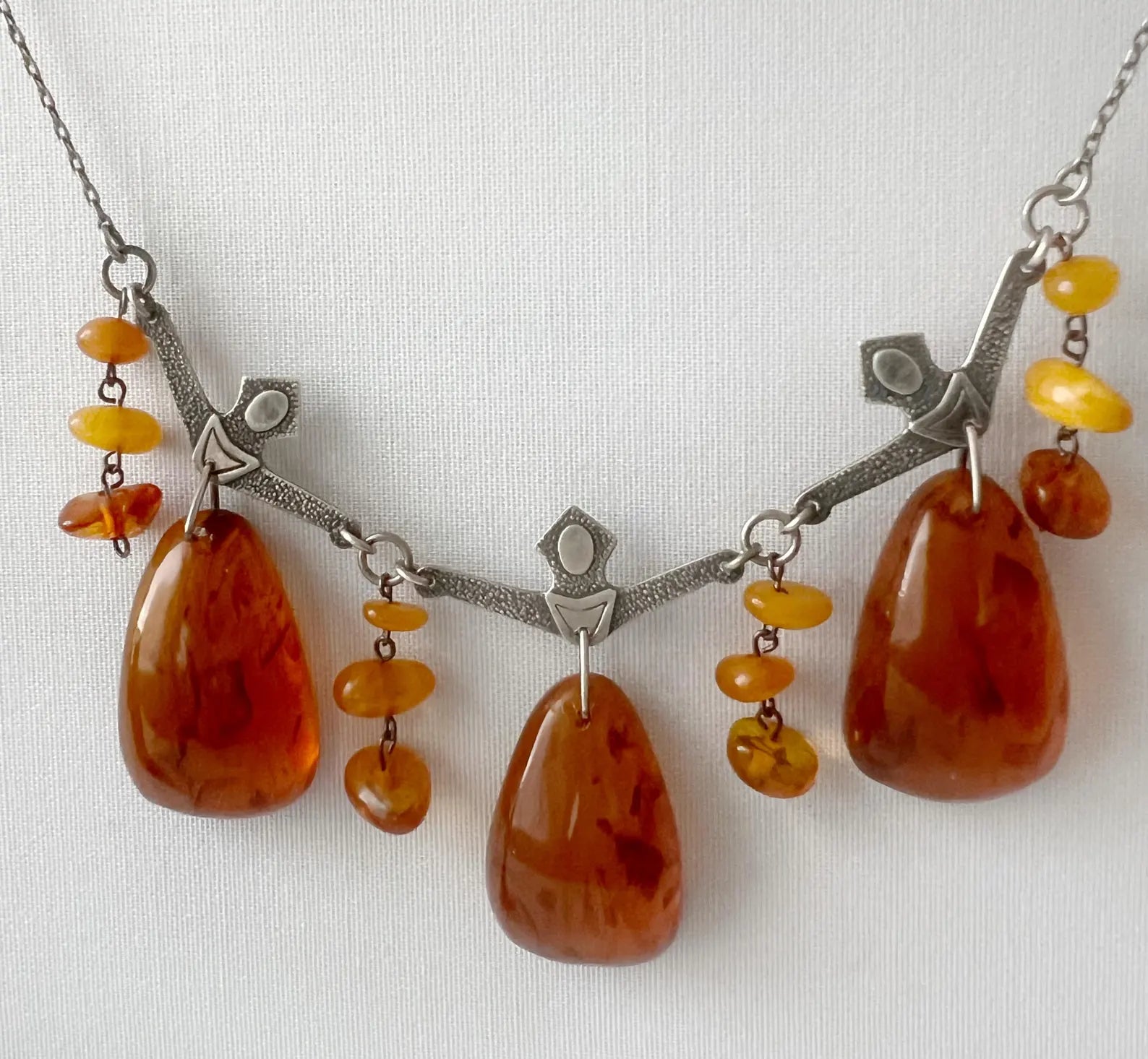 Vintage Silver & Amber Necklace “Zimushka” by Ida Fleitlich. Kaliningrad Amber Combine, 1970s USSR.