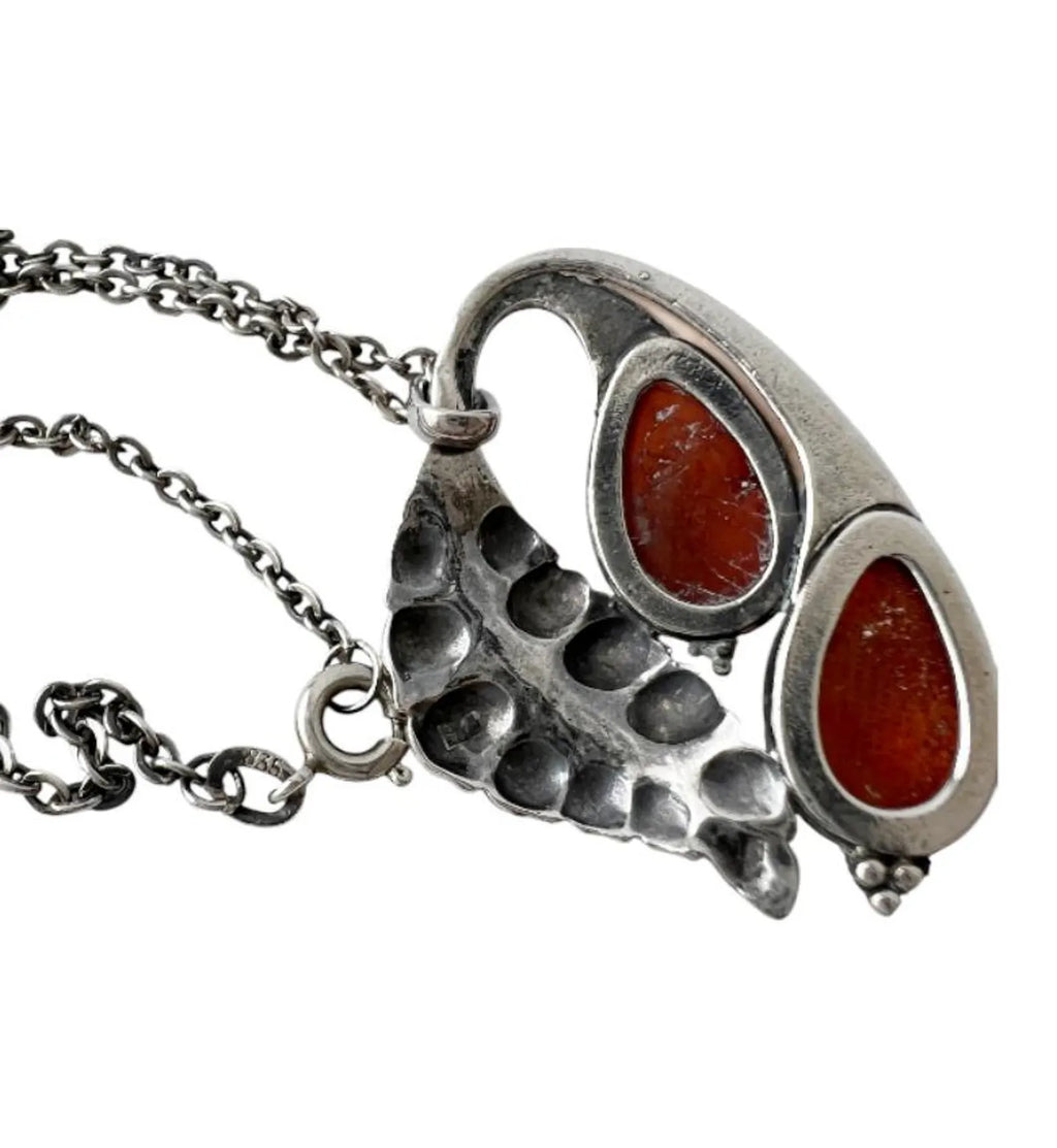 Vintage Silver & Baltic Amber Leaf Pendant Necklace.