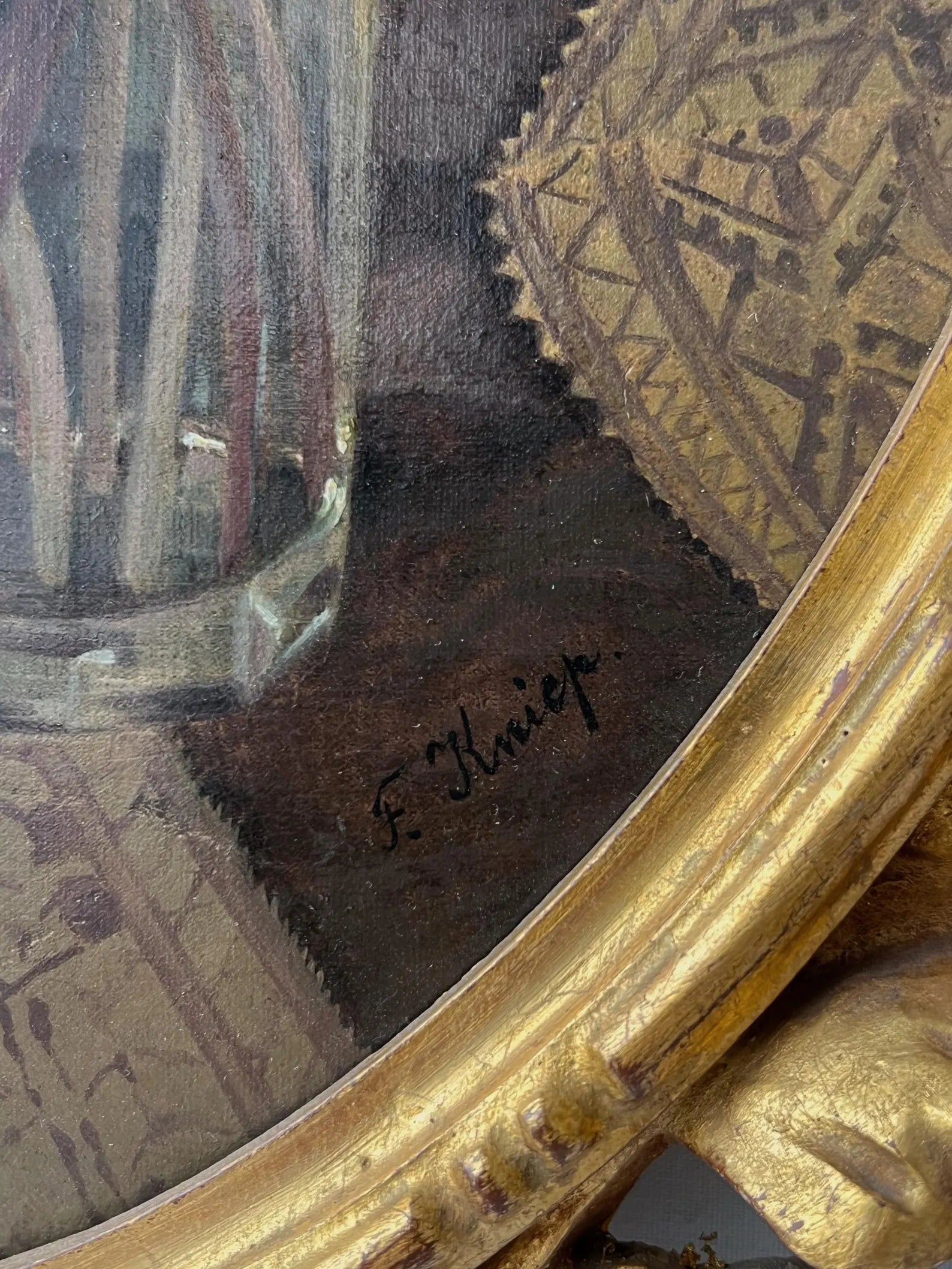Antique Oil Painting Still Life with Cyclamen – Frieda Kniep c.1900 – Original Gilt-wood Frame