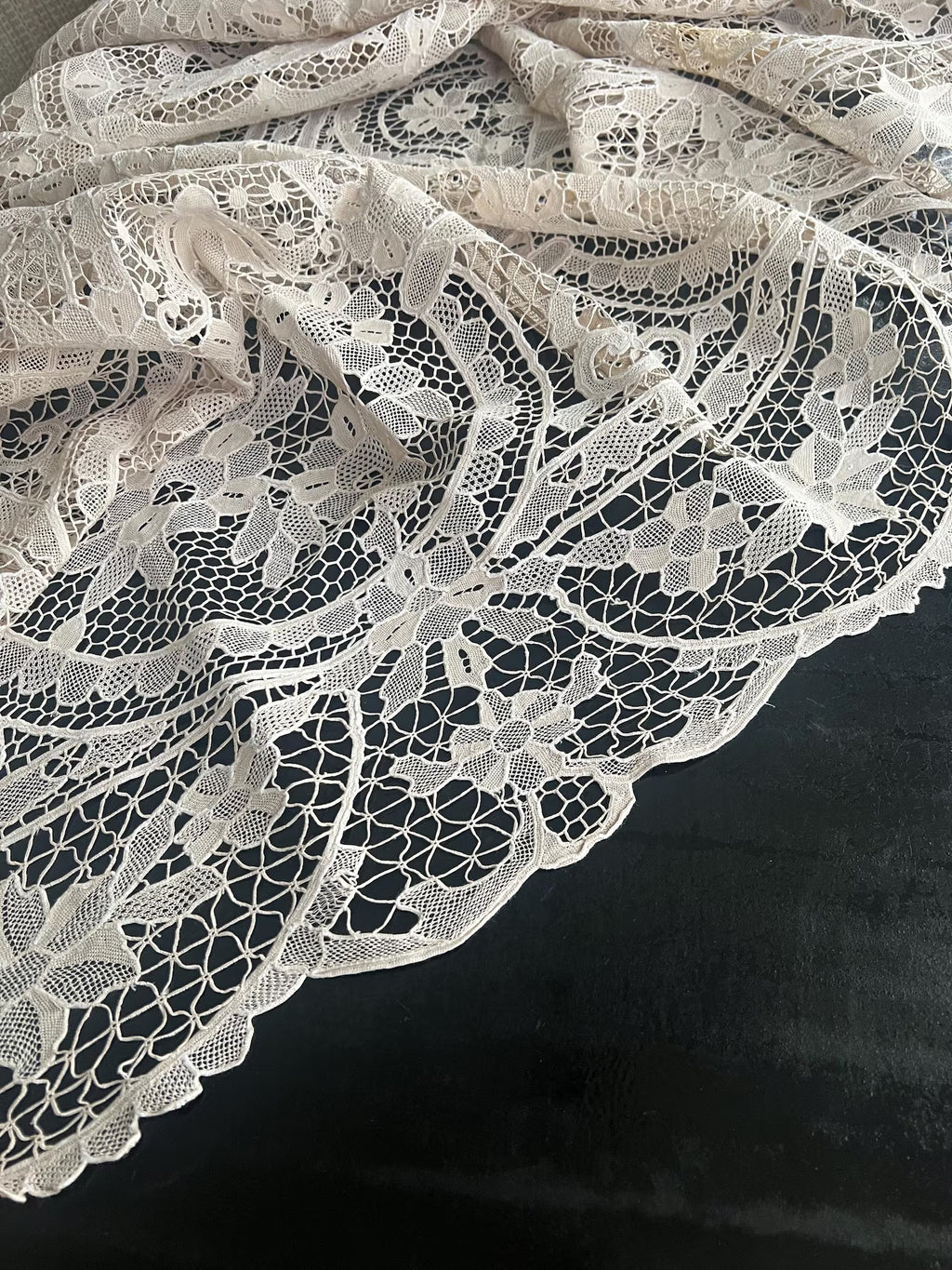 Antique Point de Venise Lace Tablecloth & Napkins - Floral Needlepoint - 1880-1920