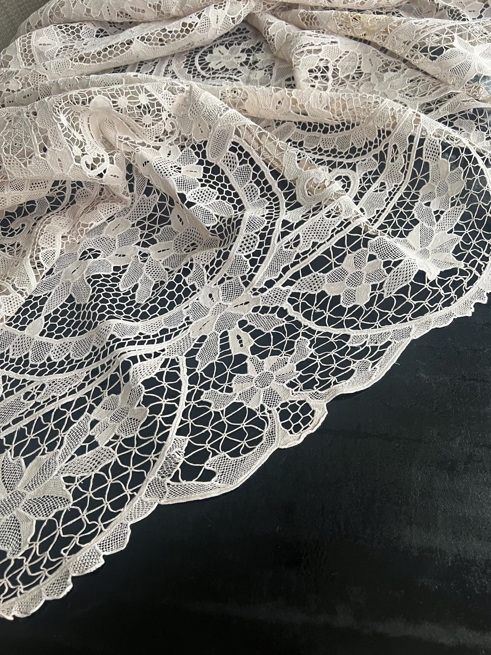 Antique Point de Venise Lace Tablecloth & Napkins - Floral Needlepoint - 1880-1920