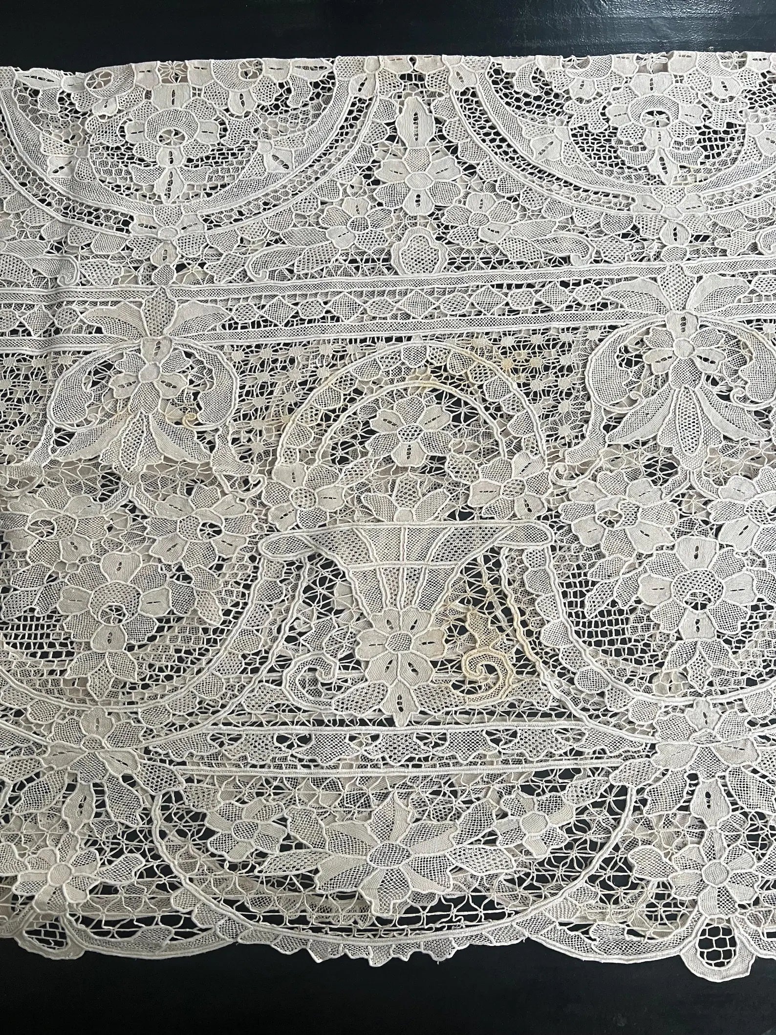 Antique Point de Venise Lace Tablecloth & Napkins - Floral Needlepoint - 1880-1920