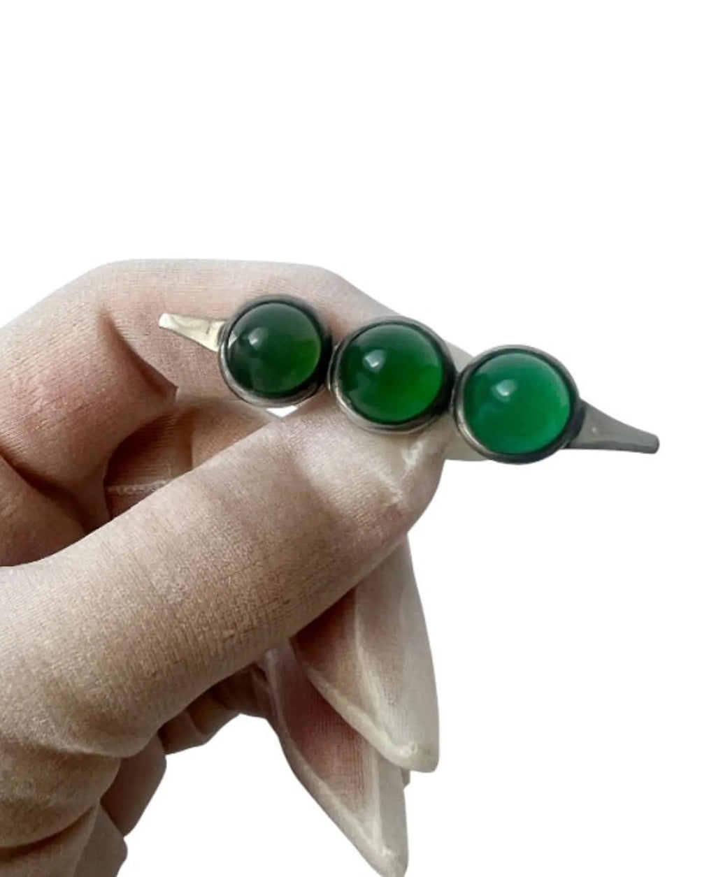 Vintage Art Deco Style Green Cabochon Brooch