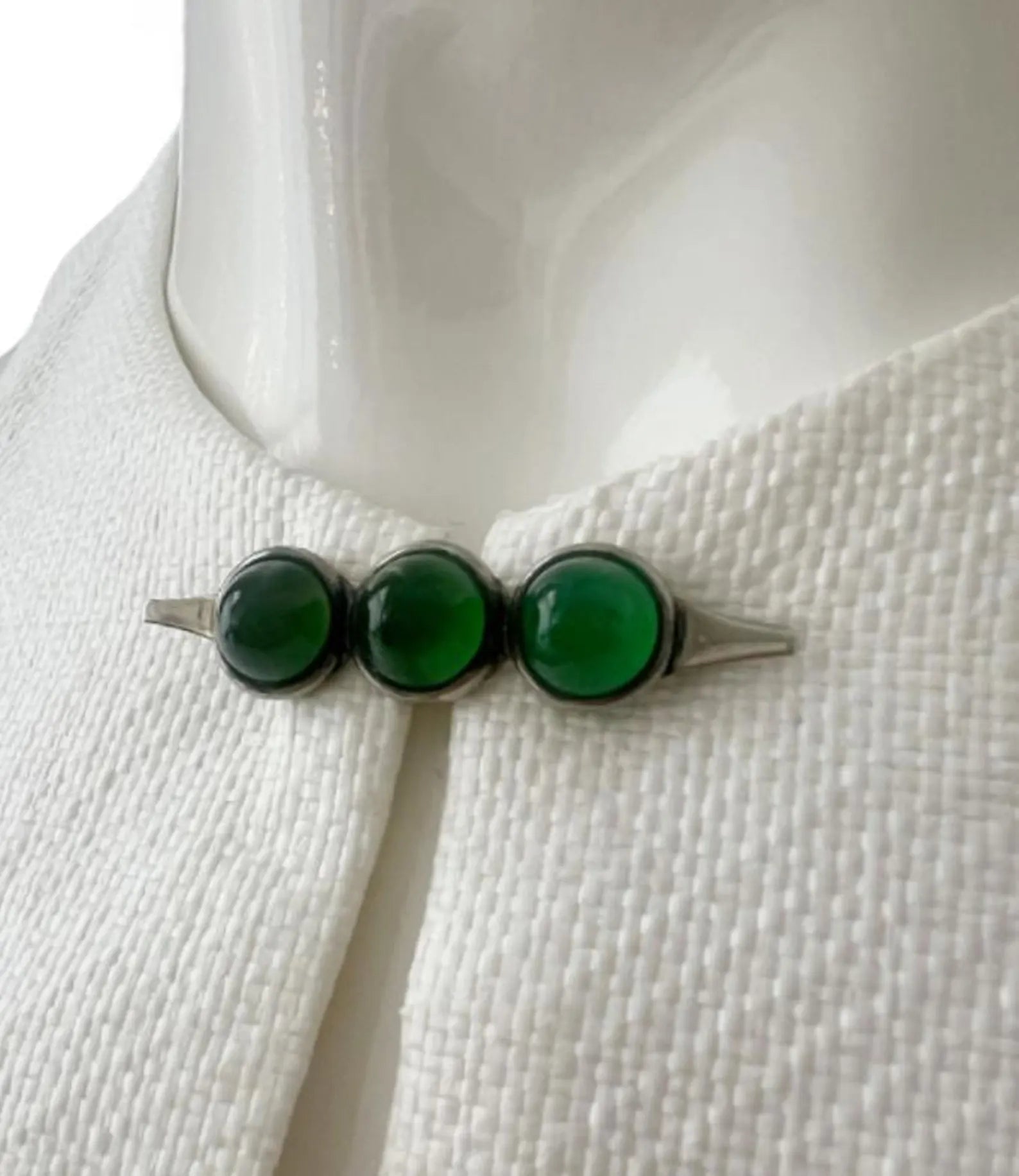 Vintage Art Deco Style Green Cabochon Brooch