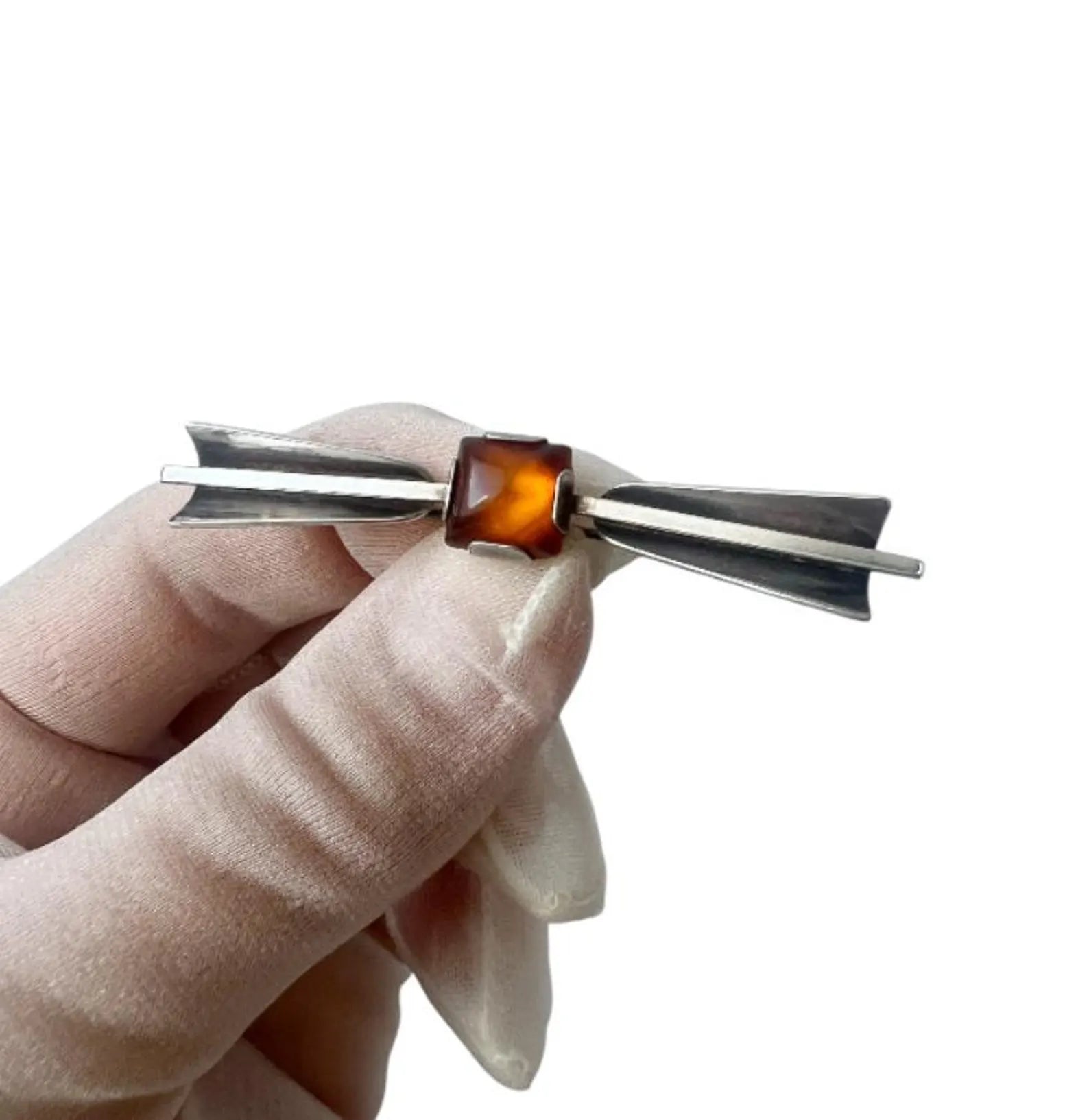 Vintage 835 Silver Amber Bar Brooch