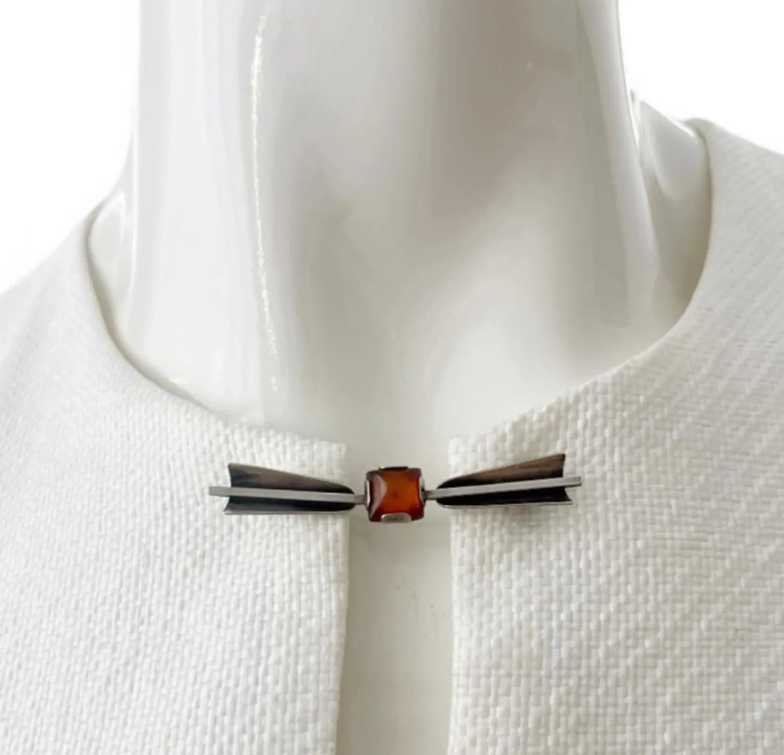 Vintage 835 Silver Amber Bar Brooch