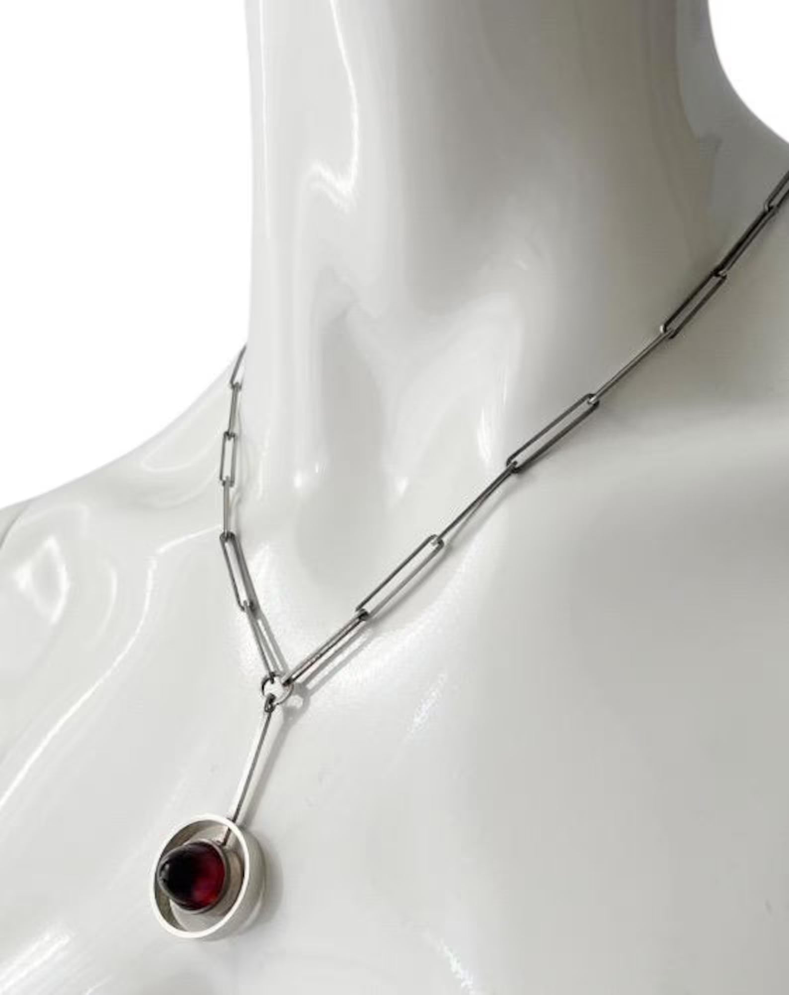 Vintage Baltic Amber Pendant Necklace, Sterling Silver, Danish Modernist, Niels Erik From