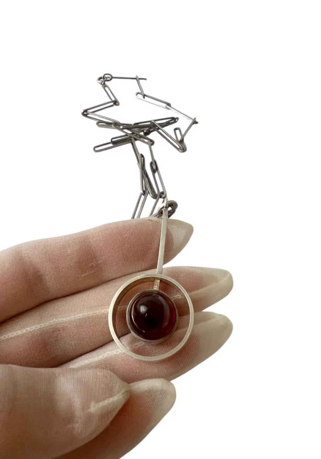 Vintage Baltic Amber Pendant Necklace, Sterling Silver, Danish Modernist, Niels Erik From