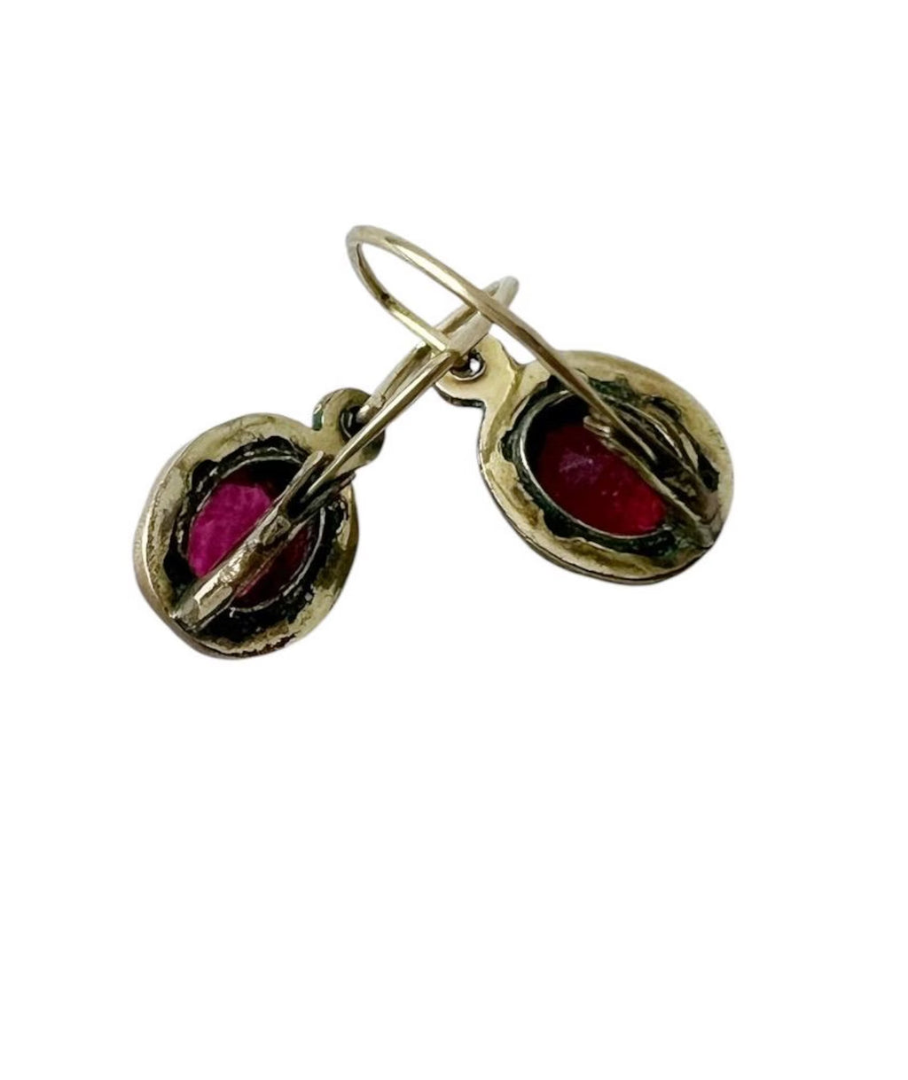 Antique Argent Doré Earrings – Gilded Silver with Pink Stones