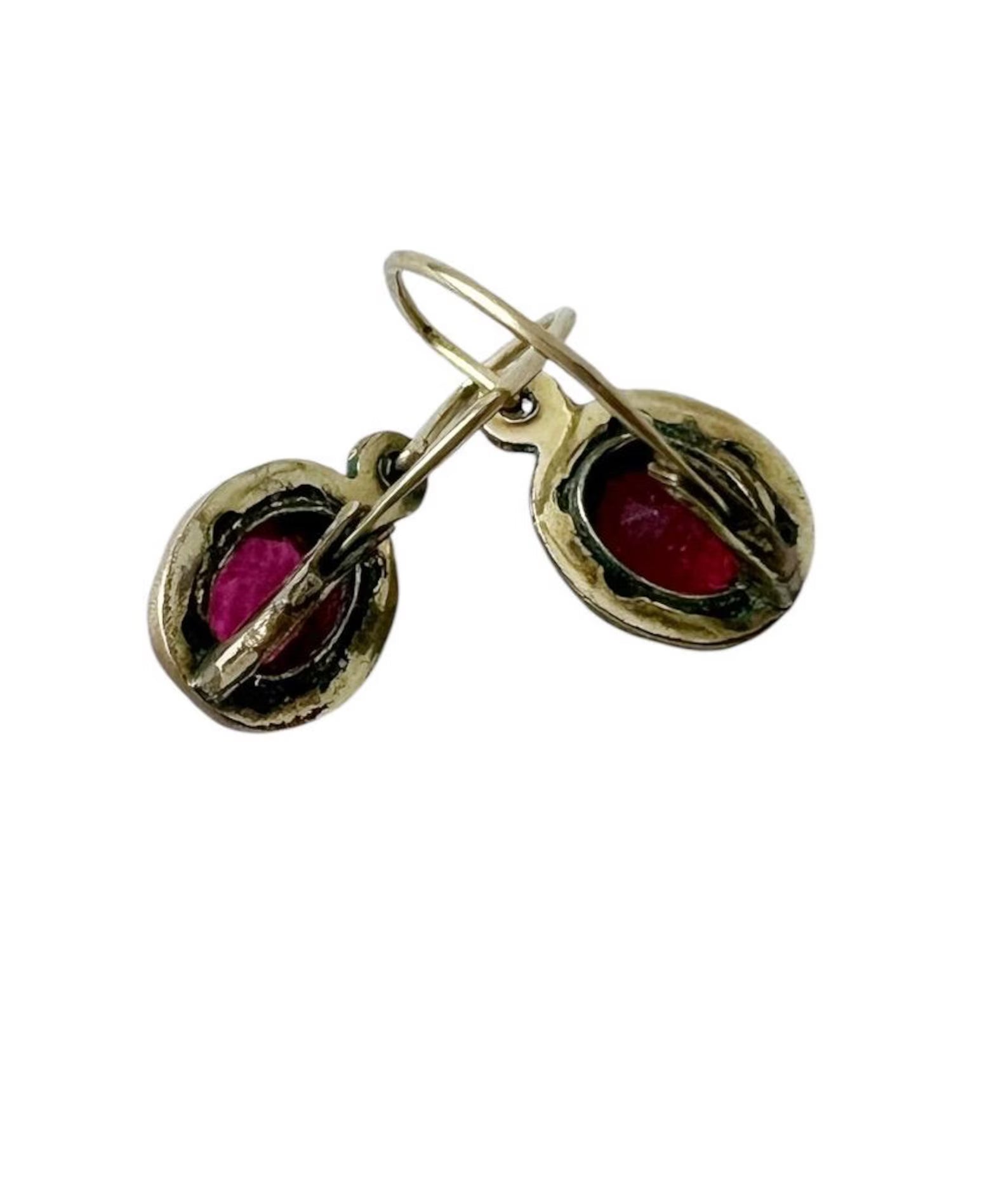 Antique Argent Doré Earrings – Gilded Silver with Pink Stones