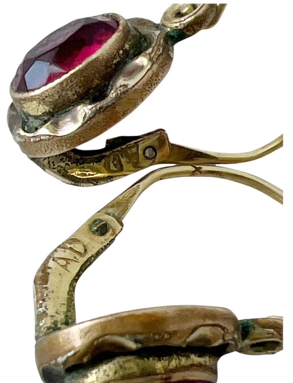 Antique Argent Doré Earrings – Gilded Silver with Pink Stones