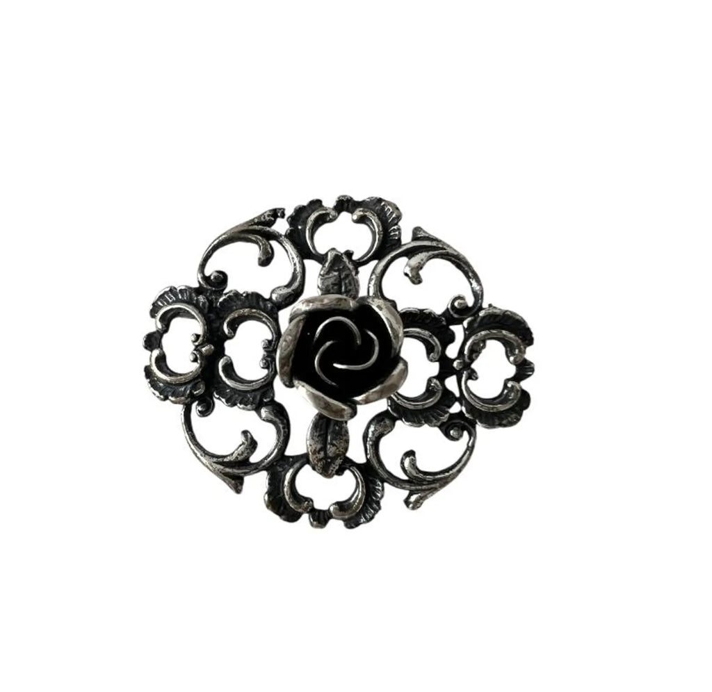 Vintage TEKA Sterling Silver Rose Brooch.