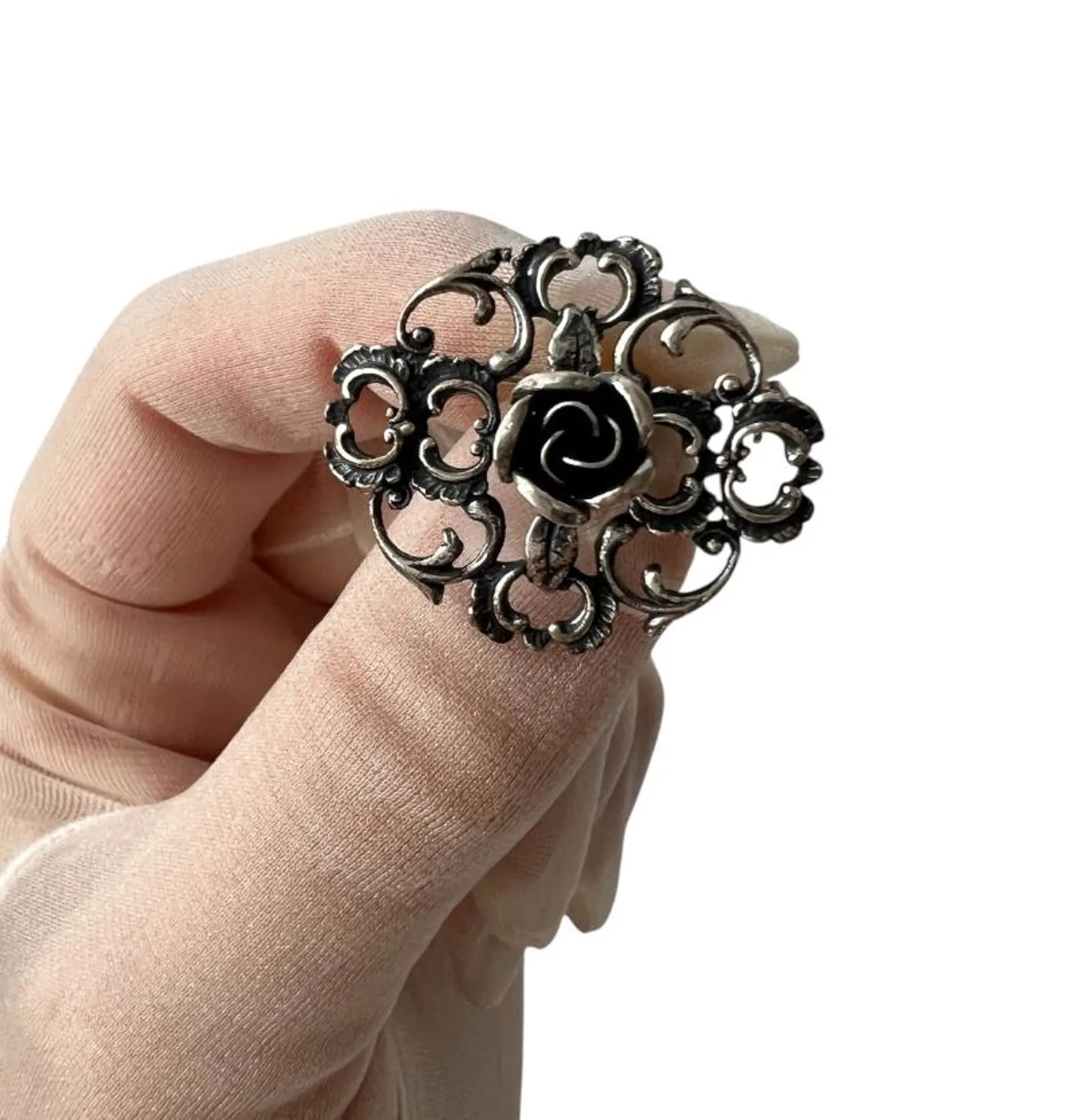 Vintage TEKA Sterling Silver Rose Brooch.