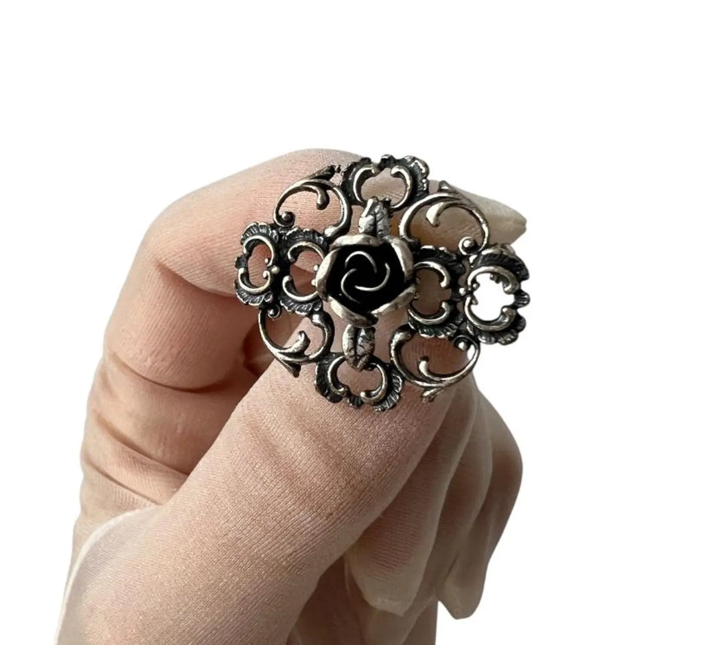 Vintage TEKA Sterling Silver Rose Brooch.