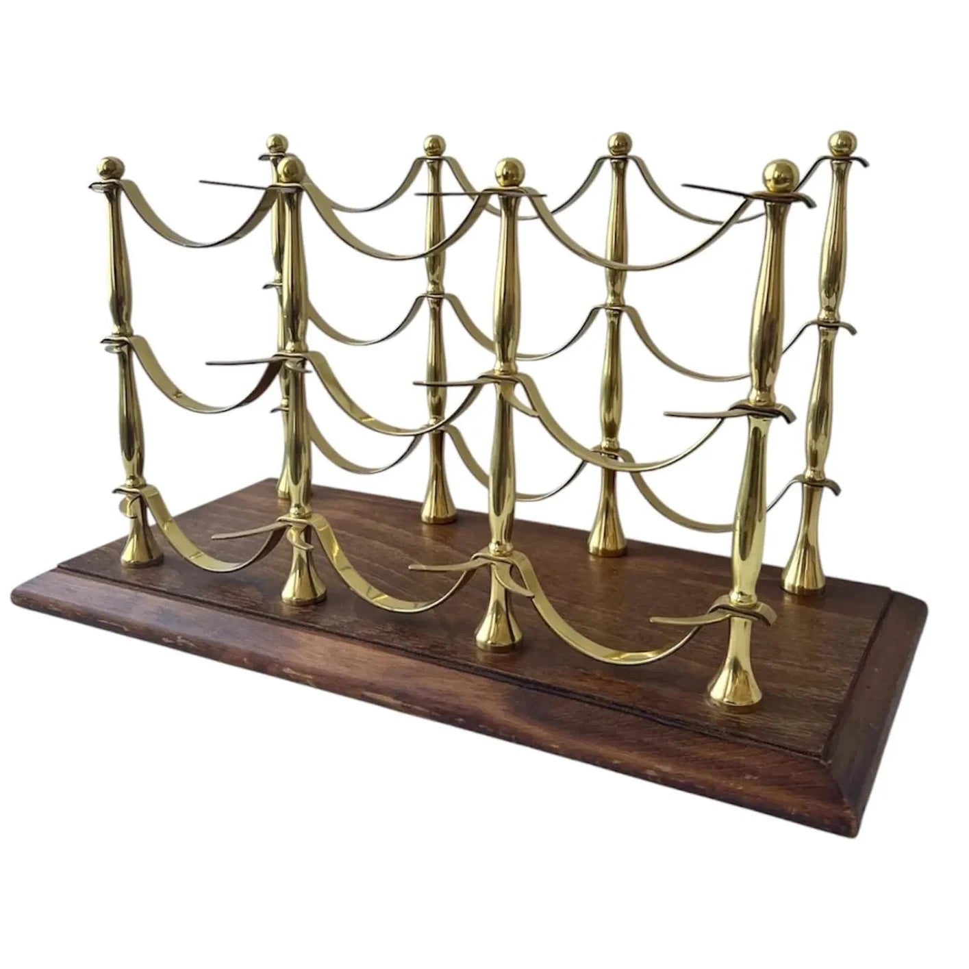 Mid Century Brass Wine Rack in Hollywood Regency Style.