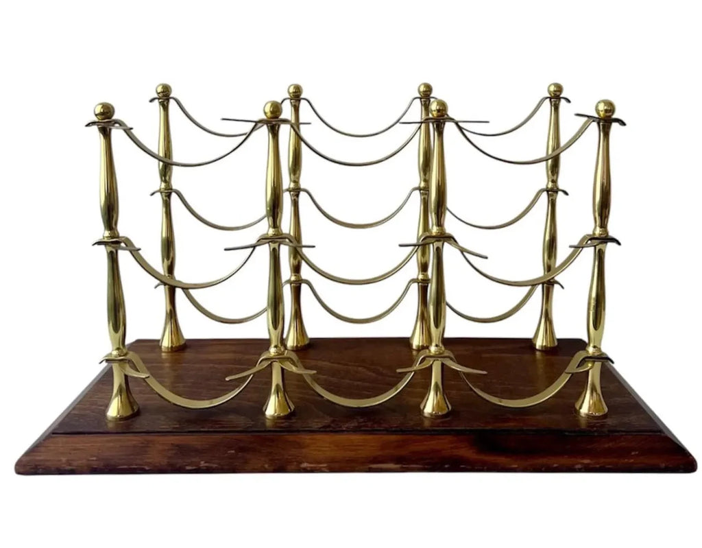 Mid Century Brass Wine Rack in Hollywood Regency Style.