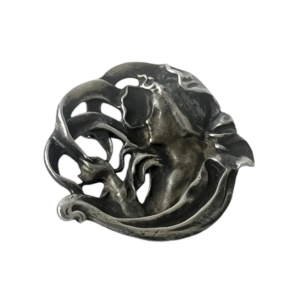 Art Nouveau Style Sterling Silver Brooch Pendant.