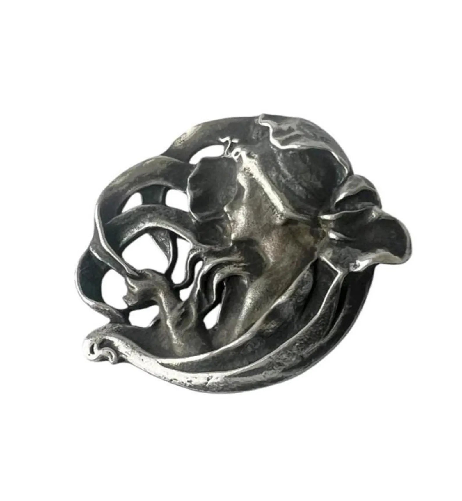 Art Nouveau Style Sterling Silver Brooch Pendant.
