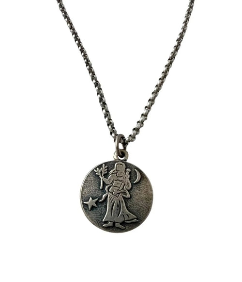 Antique Silver Virgo Zodiac Pendant Necklace - Austro-Hungarian Diana Hallmark