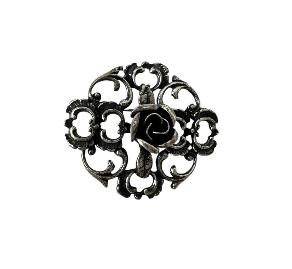 Vintage TEKA Sterling Silver Rose Brooch.