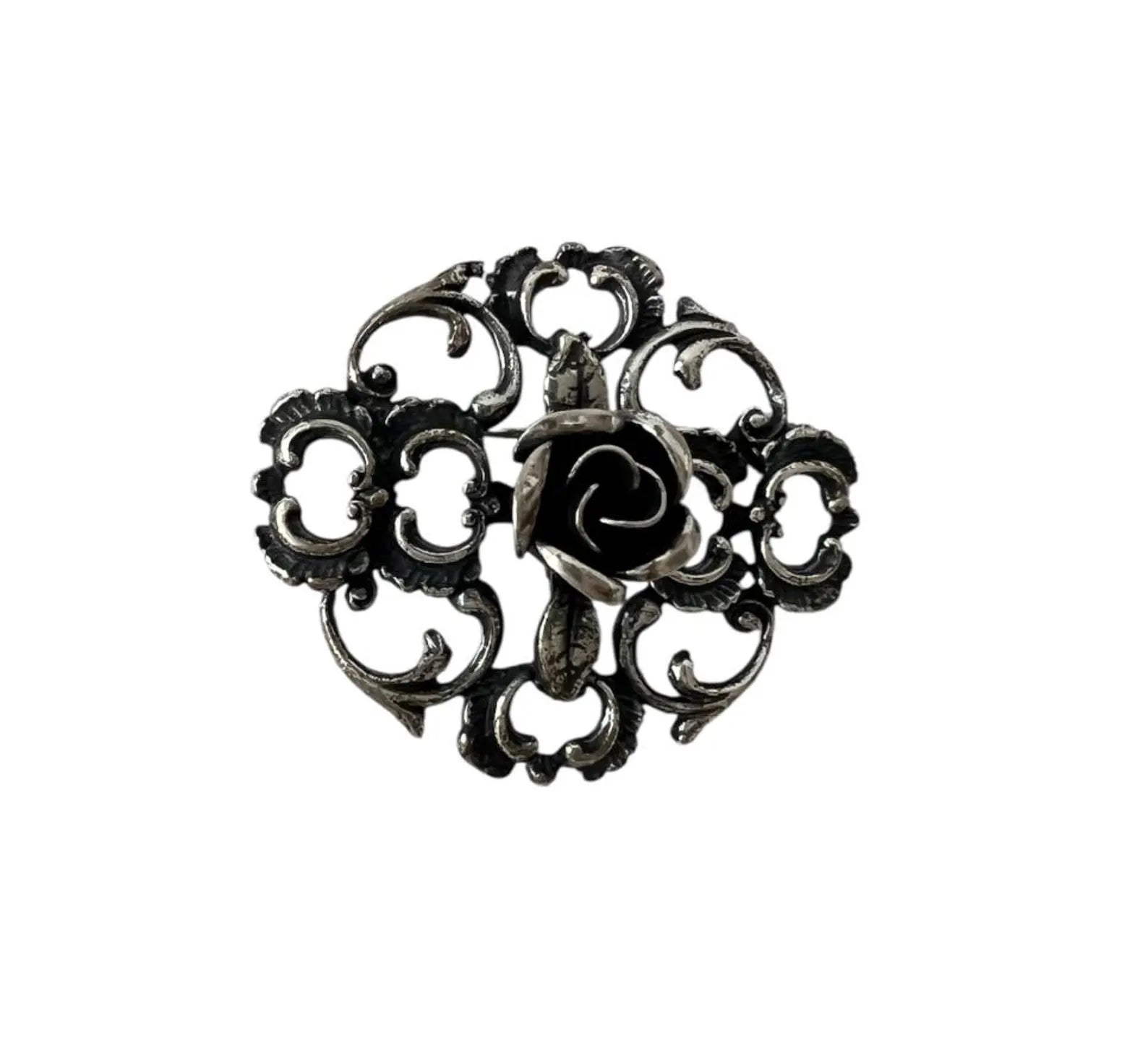 Vintage TEKA Sterling Silver Rose Brooch.