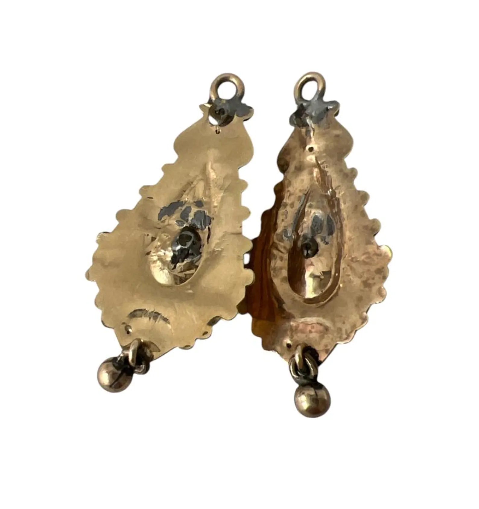 Biedermeier Gold Brooch with Matching Drops – Foam Gold & White Panel, Forget-Me-Not, c.1835–1850