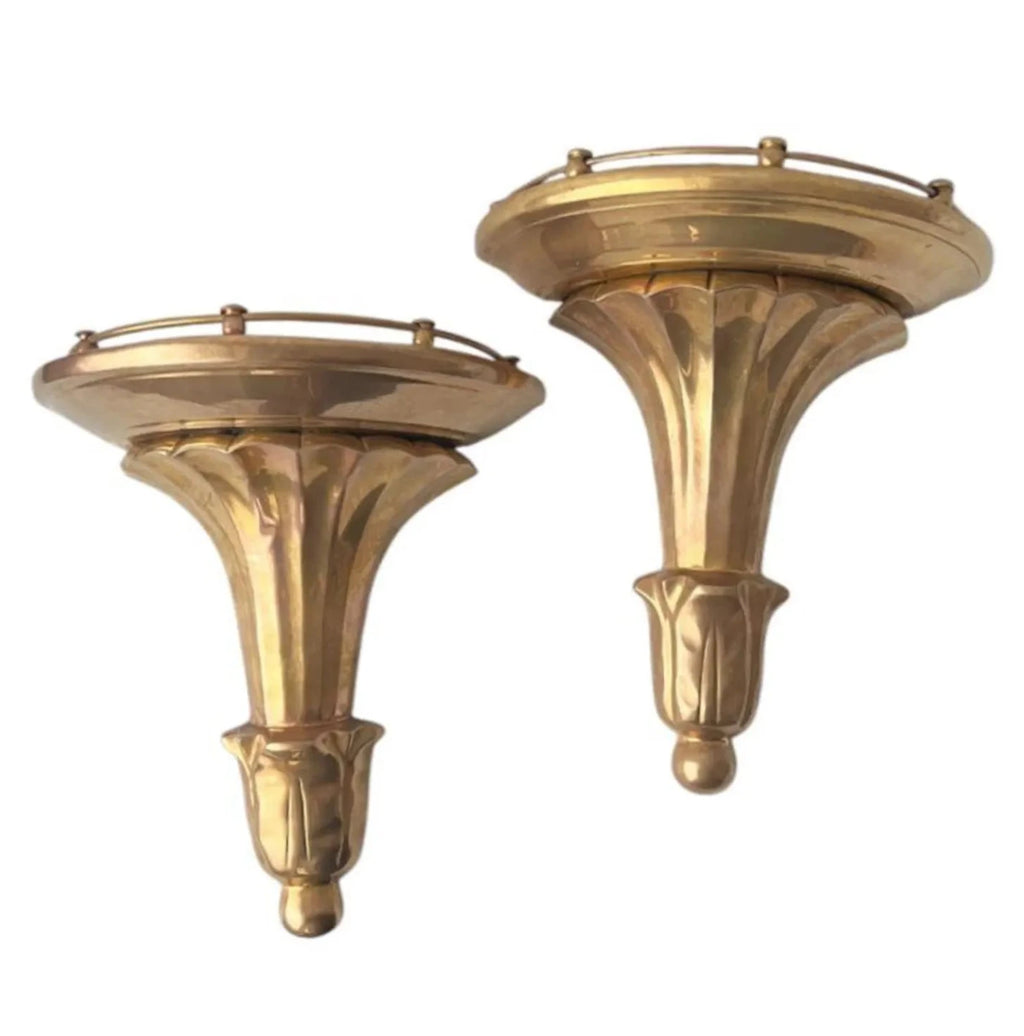 Vintage  Brass Wall Consoles in Hollywood Regency Style.  Set of Two Wall Shelves.