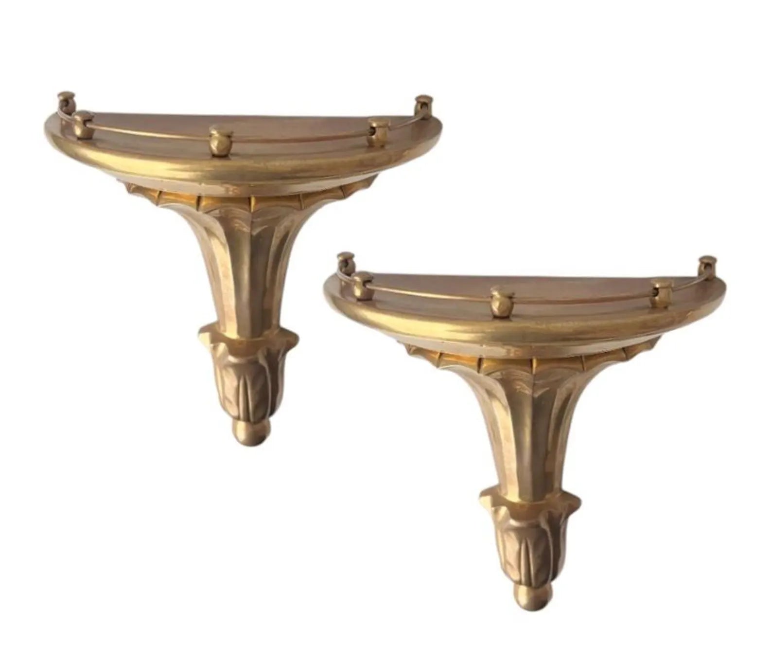 Vintage  Brass Wall Consoles in Hollywood Regency Style.  Set of Two Wall Shelves.