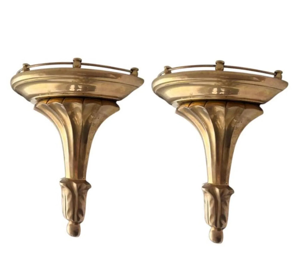 Vintage  Brass Wall Consoles in Hollywood Regency Style.  Set of Two Wall Shelves.