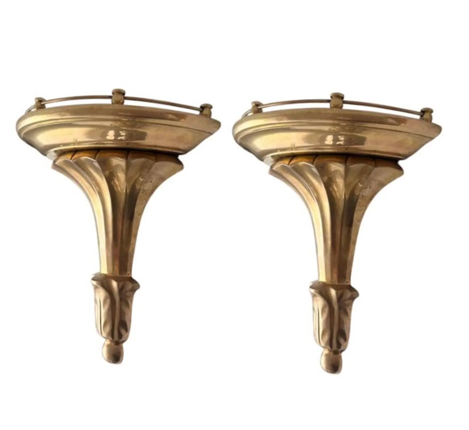 Vintage  Brass Wall Consoles in Hollywood Regency Style.  Set of Two Wall Shelves.