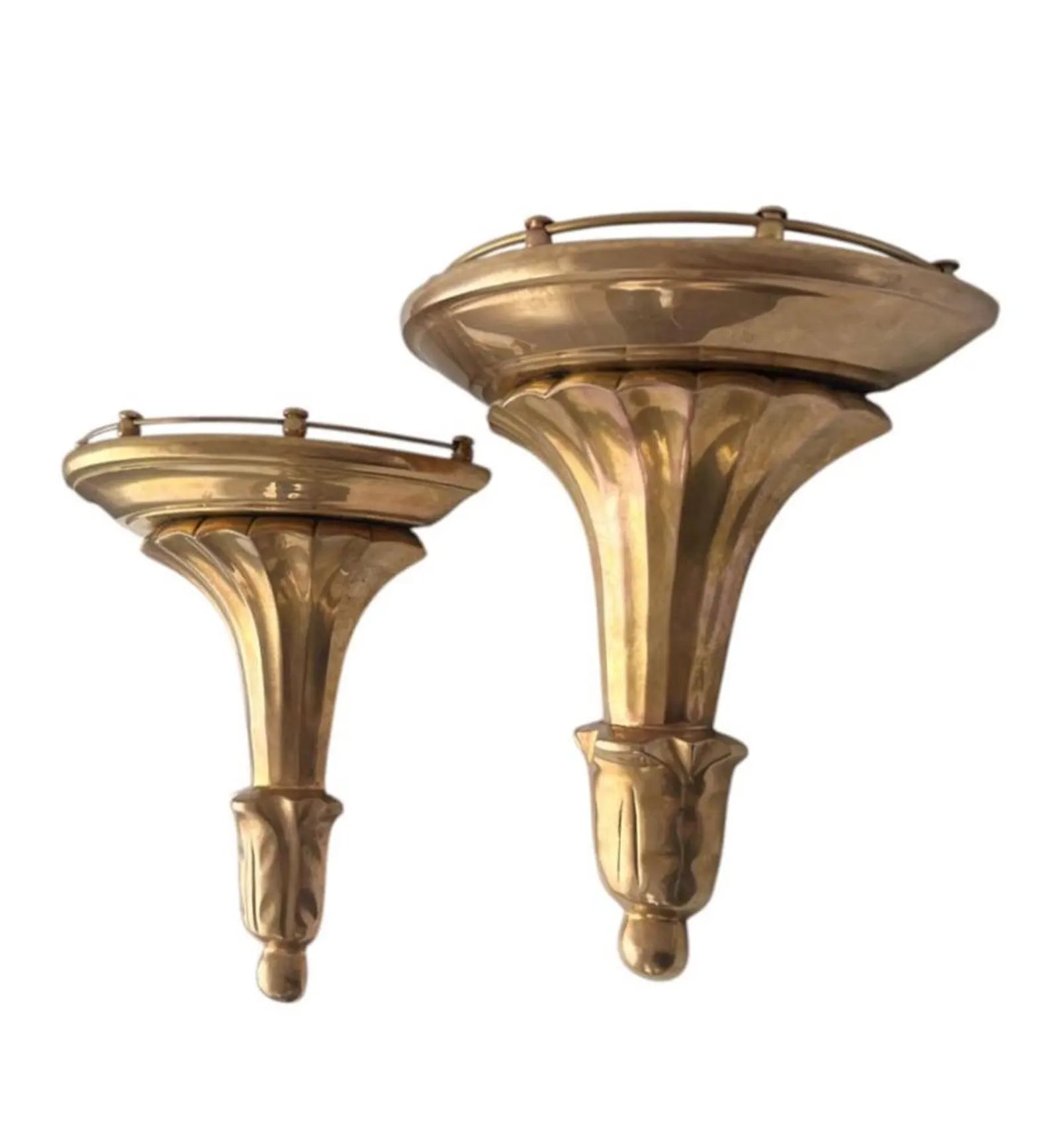 Vintage  Brass Wall Consoles in Hollywood Regency Style.  Set of Two Wall Shelves.