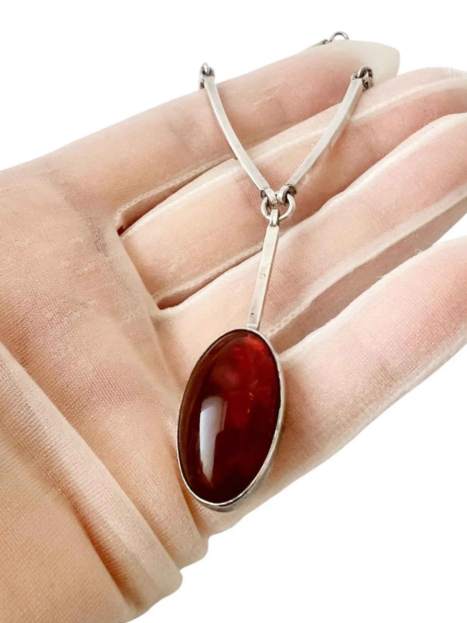 Vintage Baltic Amber Pendant Necklace, Sterling Silver, Danish Modernist, Niels Erik From