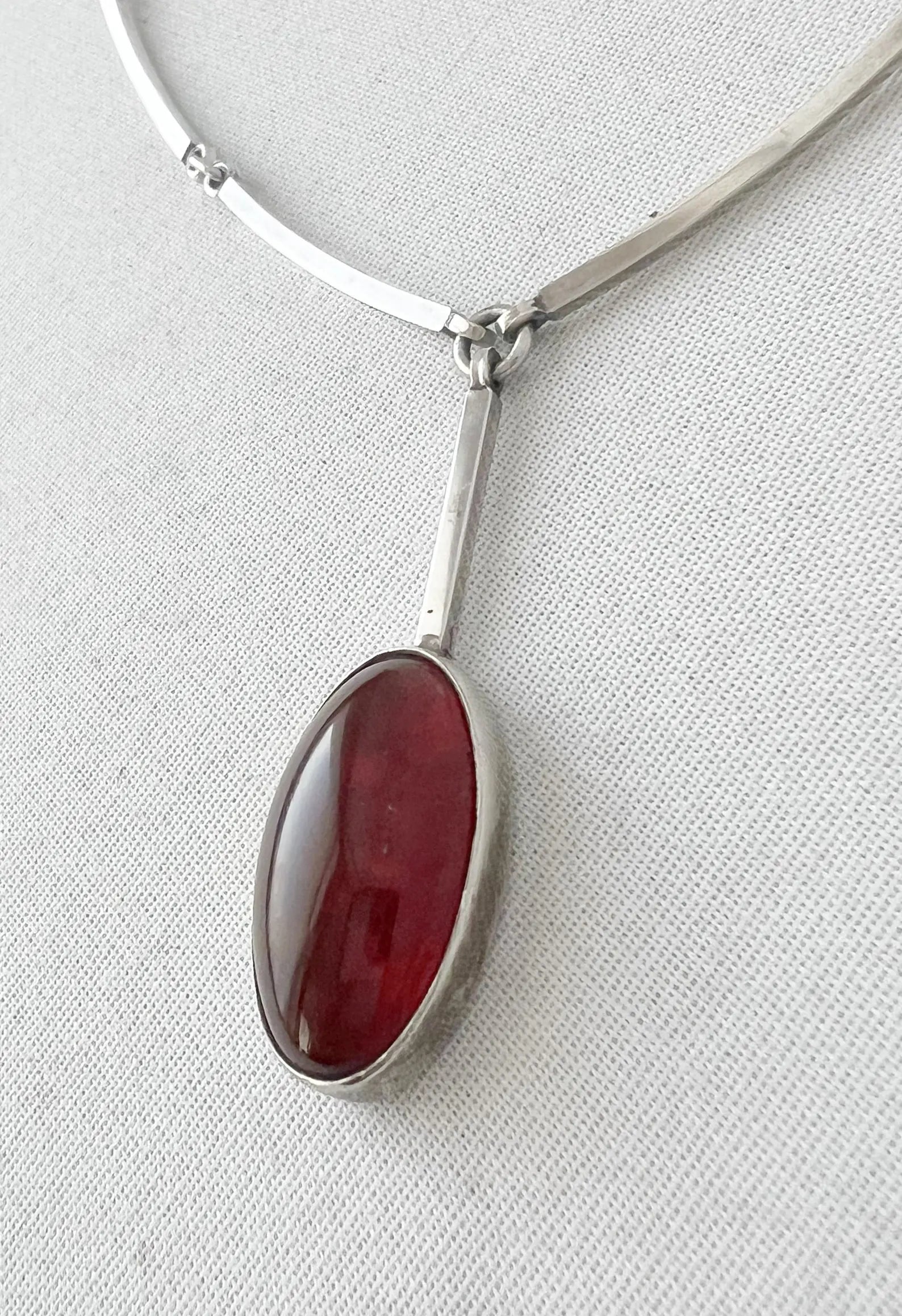 Vintage Baltic Amber Pendant Necklace, Sterling Silver, Danish Modernist, Niels Erik From