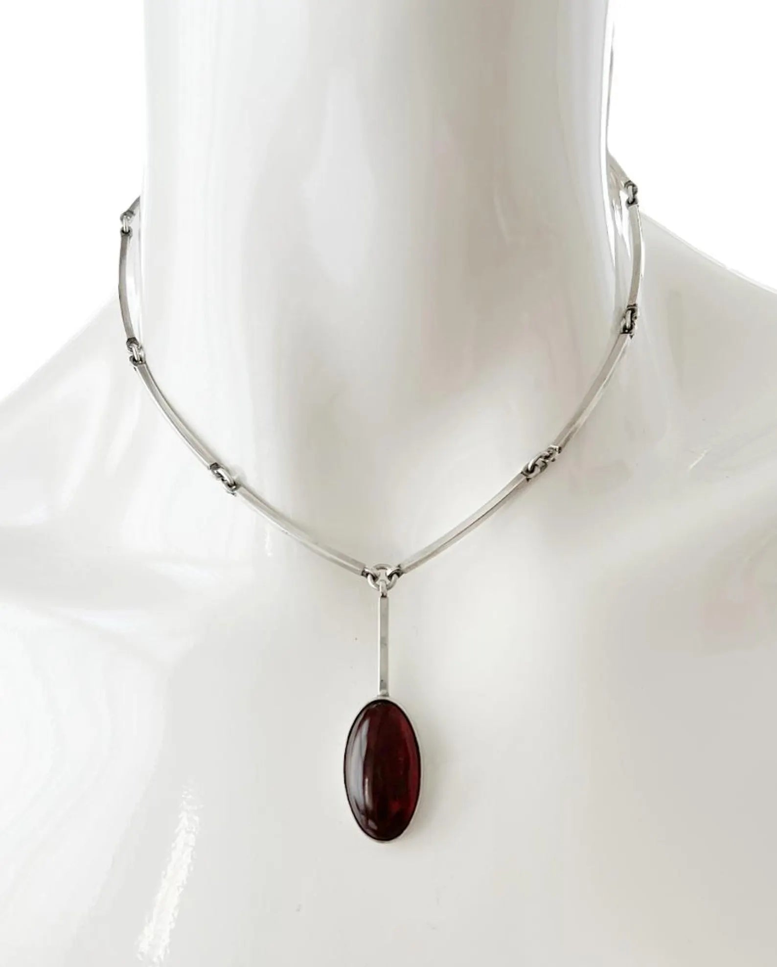 Vintage Baltic Amber Pendant Necklace, Sterling Silver, Danish Modernist, Niels Erik From