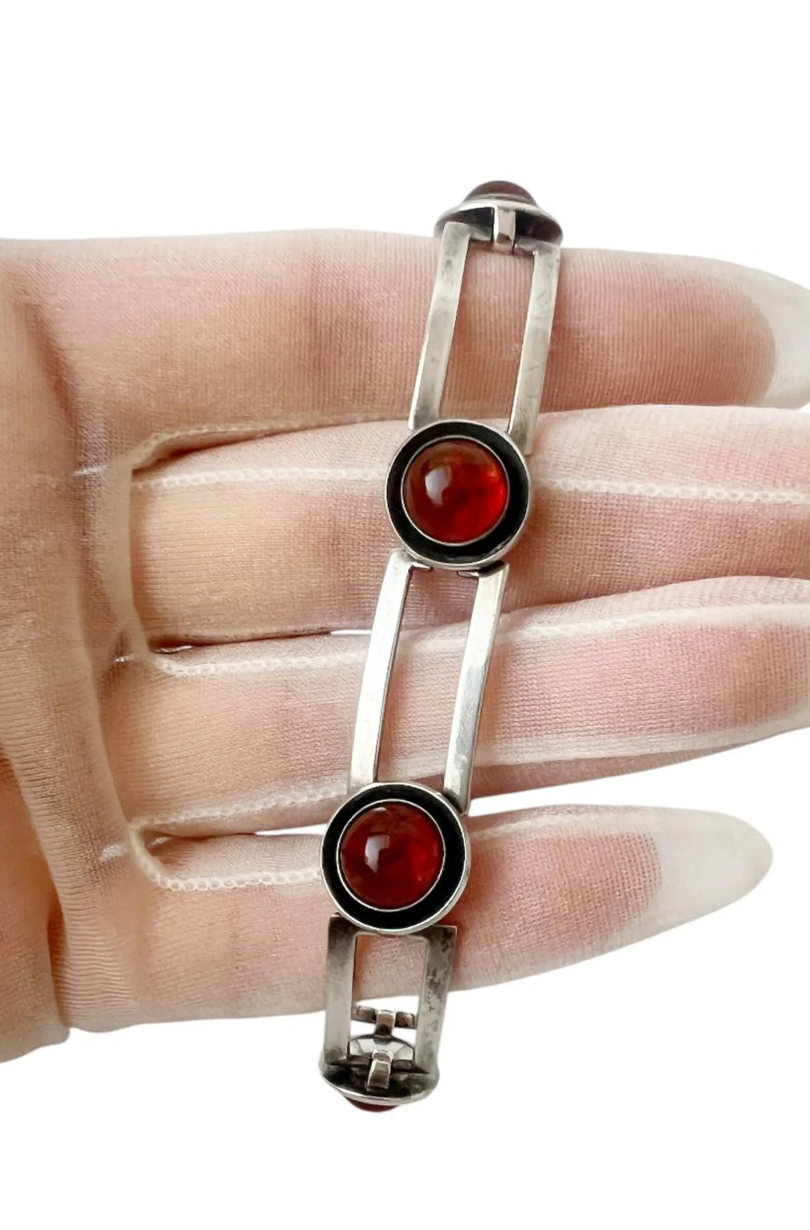 Vintage Baltic Amber Bracelet, Sterling Silver, Danish Modernist, Niels Erik From