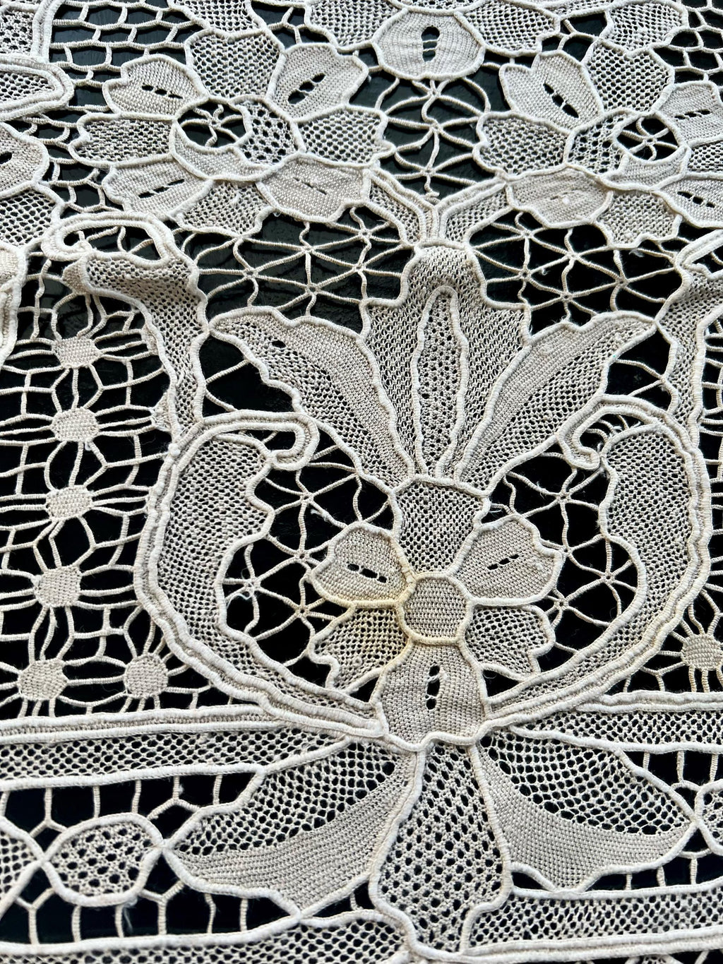 Antique Point de Venise Lace Tablecloth & Napkins - Floral Needlepoint - 1880-1920